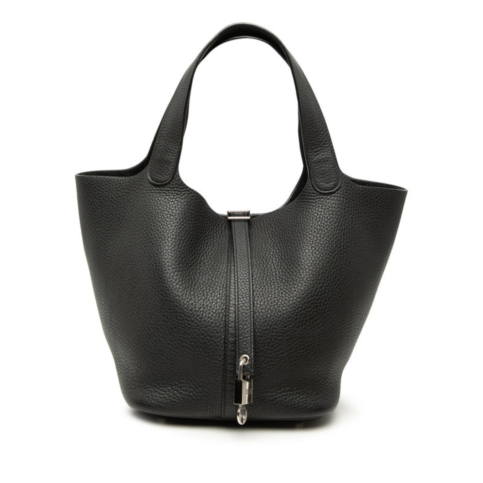 Clemence Leather Handbag Taurillon Hermes: Clemence Leather Handbag Taurillon Hermes Taurillon clemence leather handbag from Hermes, featuring a sleek black design with silver hardware, measures 22.5cm x 19cm x 23cm. This stylish handbag