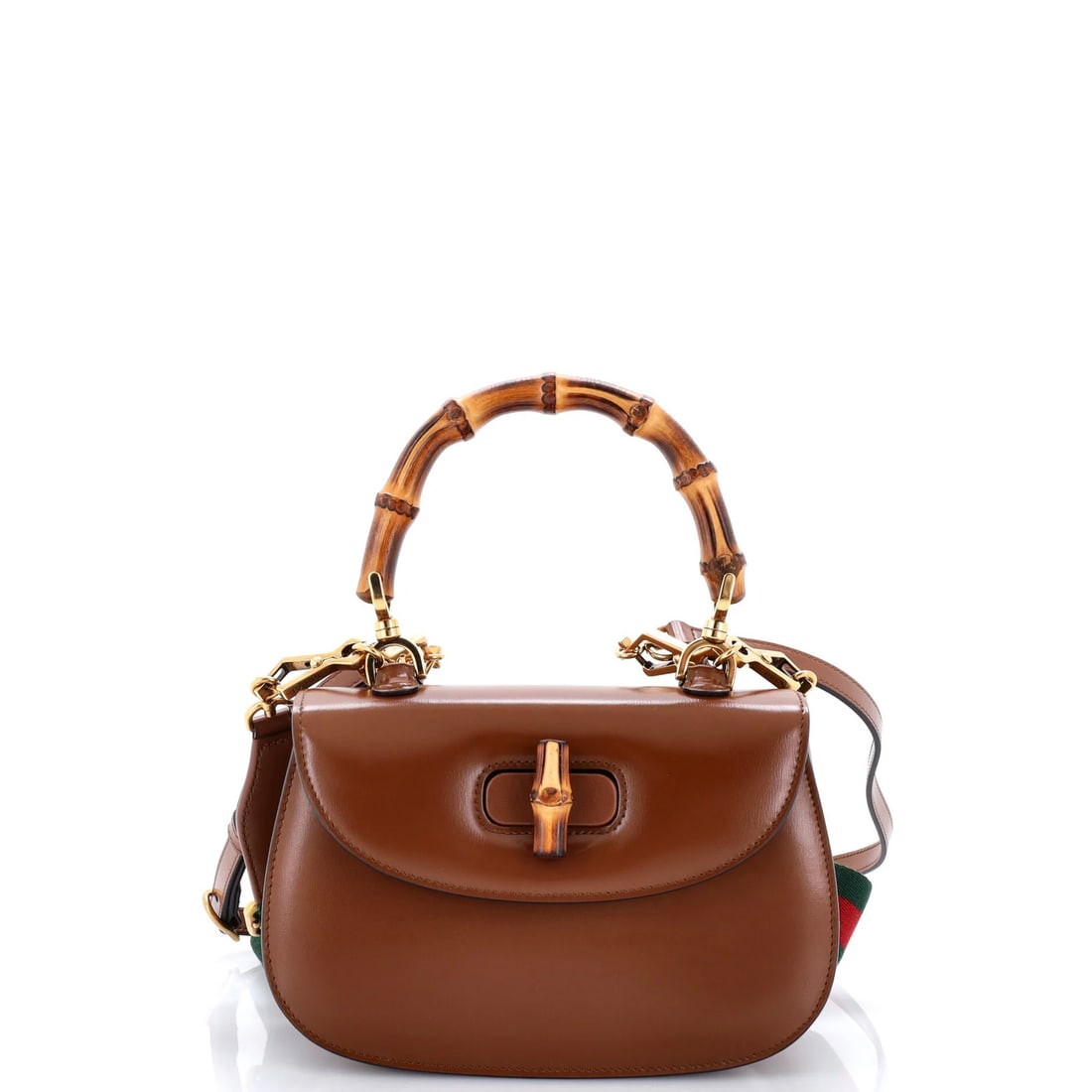 Bamboo Bag Handle 1947 Gucci Leather Small Top: Bamboo Bag Handle 1947 Gucci Leather Small Top Small 1947 Gucci Leather Top Handle Bag with Bamboo Bag Handle, featuring a classic design and rich brown leather exterior. The bag's neutral interior