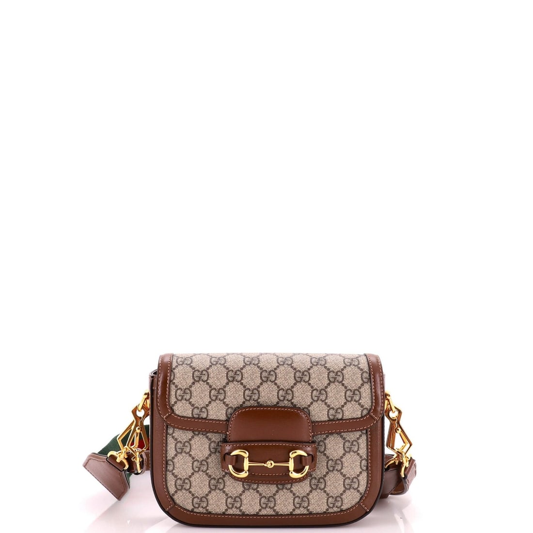 Gucci Horsebit Bag Leather GG Coated Canvas with Mini Shoulder 1955: Gucci Horsebit Bag Leather GG Coated Canvas with Mini Shoulder 1955 This Gucci Horsebit Bag Leather GG Coated Canvas with Mini Shoulder 1955 features a classic cross body design with a mini shoulder s