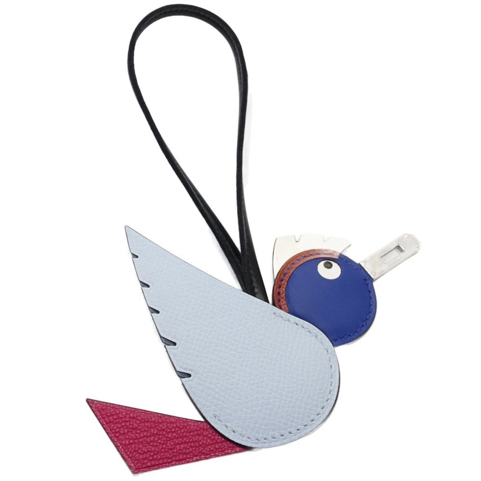 Hermes Birdie Keychain K Stamp Veau Epsom Leather Blue Brume Royal Rose Mexico Women'S 182113 (1 of 8)