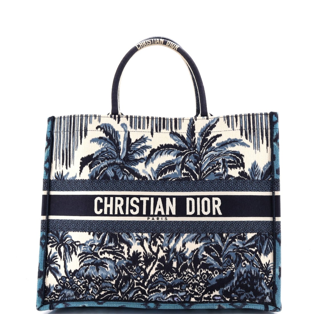 Christian Dior Embroidered Canvas Book Large Tote: Christian Dior Embroidered Canvas Book Large Tote This stunning Christian Dior embroidered canvas book tote boasts a striking blue exterior with intricate embroidery, adding a touch of elegance to