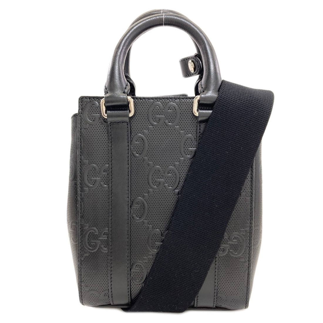 Mini 2Way Handbag Gucci Gg Embossed Calf: Mini 2Way Handbag Gucci Gg Embossed Calf Mini 2Way Handbag with Gucci GG Embossed Calf Leather. This black handbag features a distinctive 2Way design and is made from high-quality calf leather. The