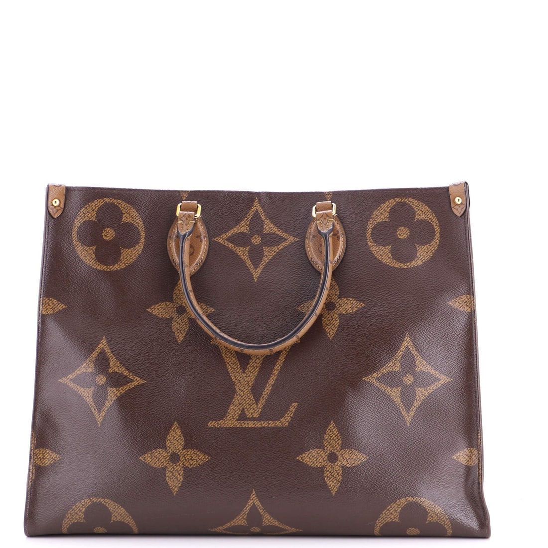 OnTheGo Tote Reverse Giant Monogram Louis Vuitton: OnTheGo Tote Reverse Giant Monogram Louis Vuitton The OnTheGo Tote Reverse Giant Monogram Louis Vuitton boasts a classic design with a bold, brown canvas exterior featuring the iconic Louis Vuitton
