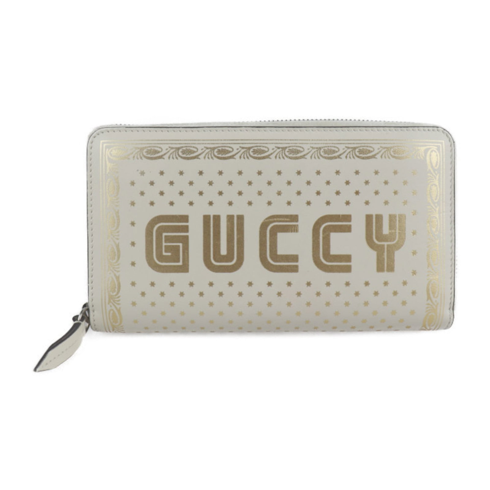 Gucci Long Wallet (Bi-Fold) Leather: Gucci Long Wallet (Bi-Fold) Leather Gucci's GUCCY SEGA collaboration 510488 bi-fold long wallet boasts a sleek, gold and ivory leather design. Measuring 11cm x 19.5cm x 2.5cm, this stylish accessory
