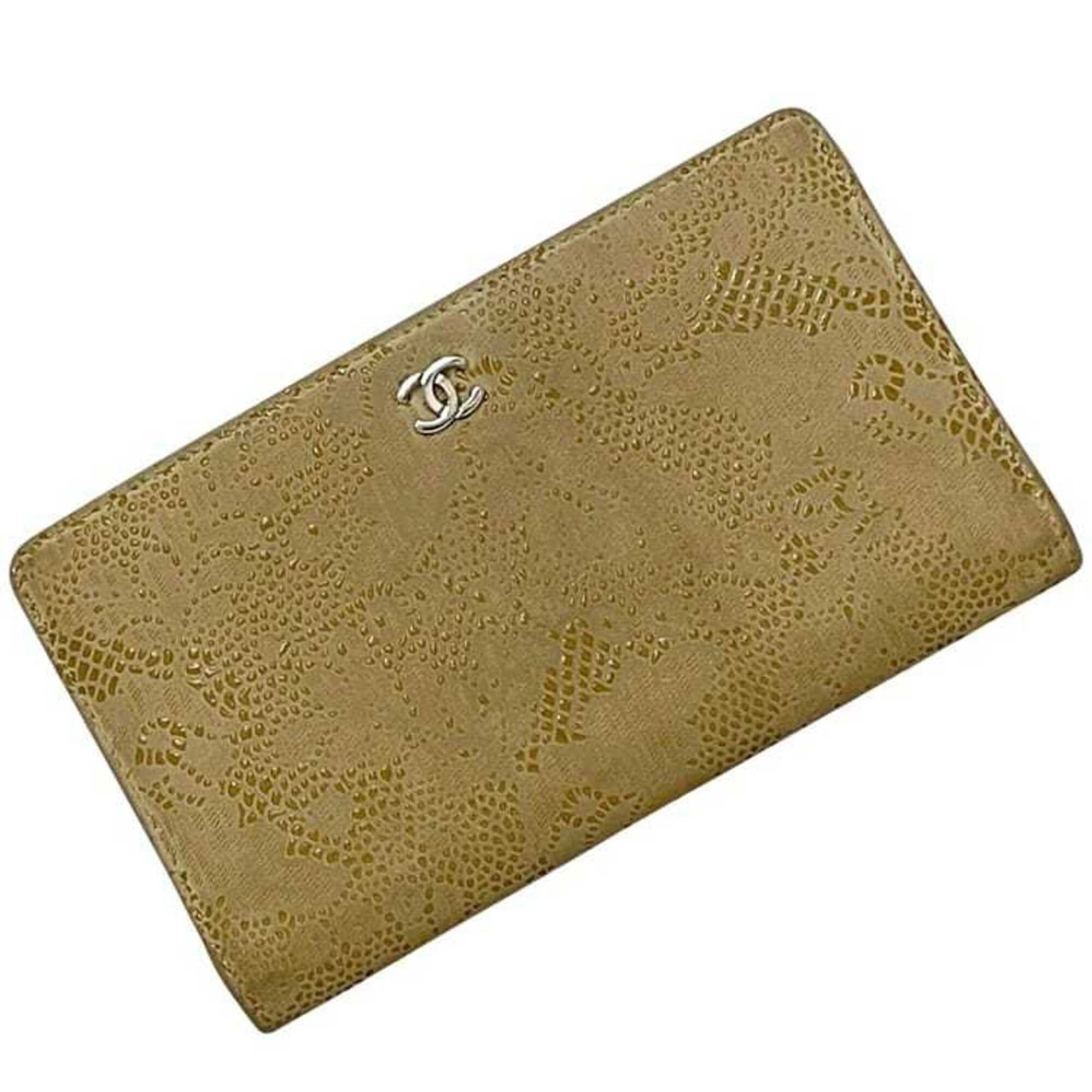 Chanel Long Wallet (Bi-Fold) Leather: Chanel Long Wallet (Bi-Fold) Leather Chanel's iconic bi-fold long wallet is crafted from high-quality goatskin leather, boasting a classic beige color that exudes timeless sophistication. Measuring 10