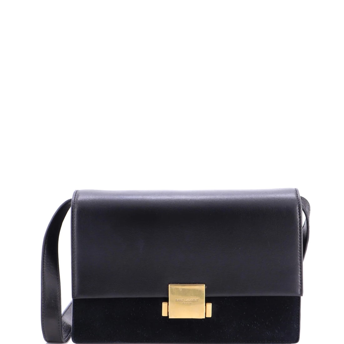Shoulder bag Saint Laurent medium Suede leather and Bellechasse: Shoulder bag Saint Laurent medium Suede leather and Bellechasse Black Saint Laurent medium Bellechasse shoulder bag with suede leather exterior, featuring a classic cross-body design. The bag measures
