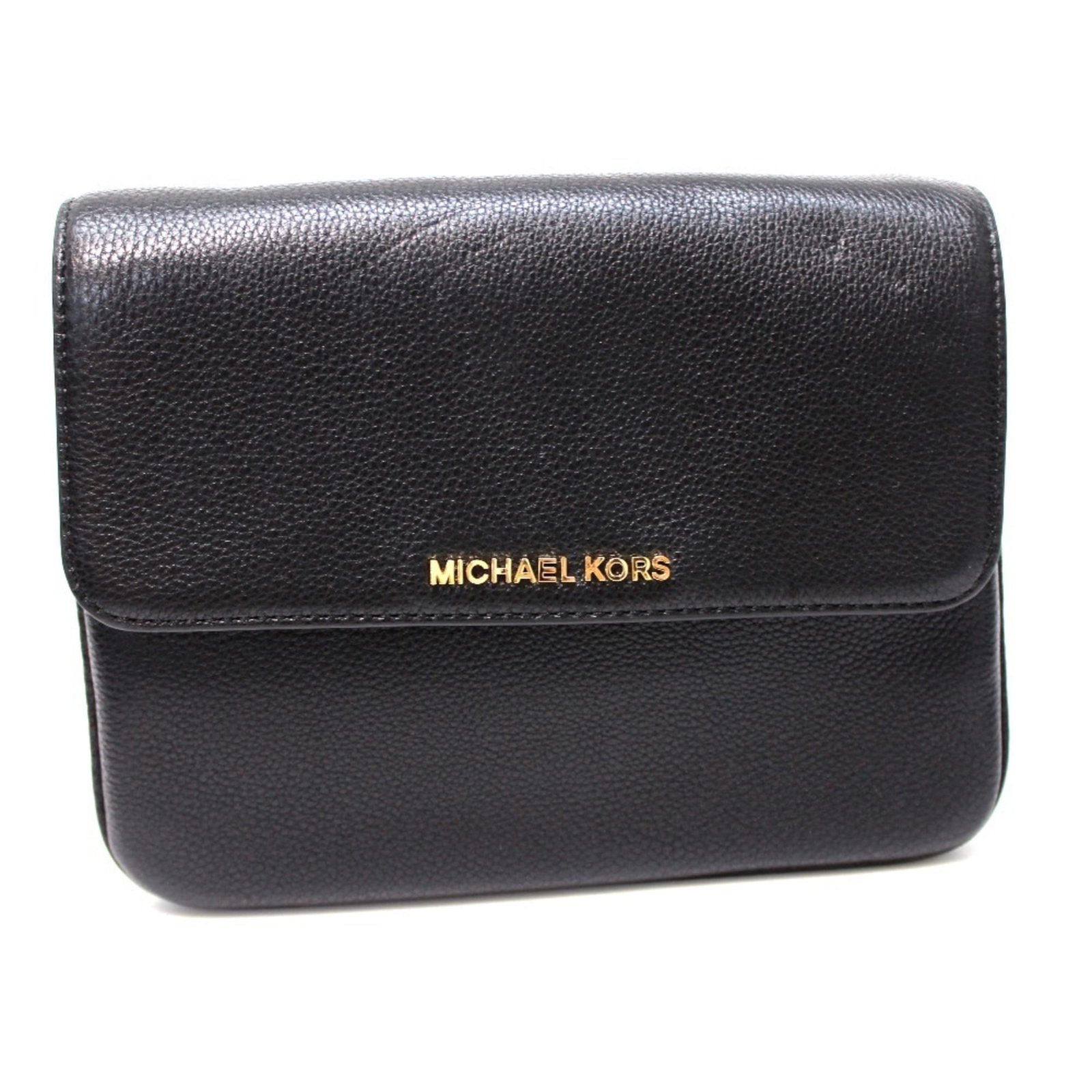 Kors Michael Pochette Leather Bag Shoulder: Kors Michael Pochette Leather Bag Shoulder Black leather pochette shoulder bag with a sleek design and compact size, perfect for everyday carry. Featuring a durable leather material and a classic shou