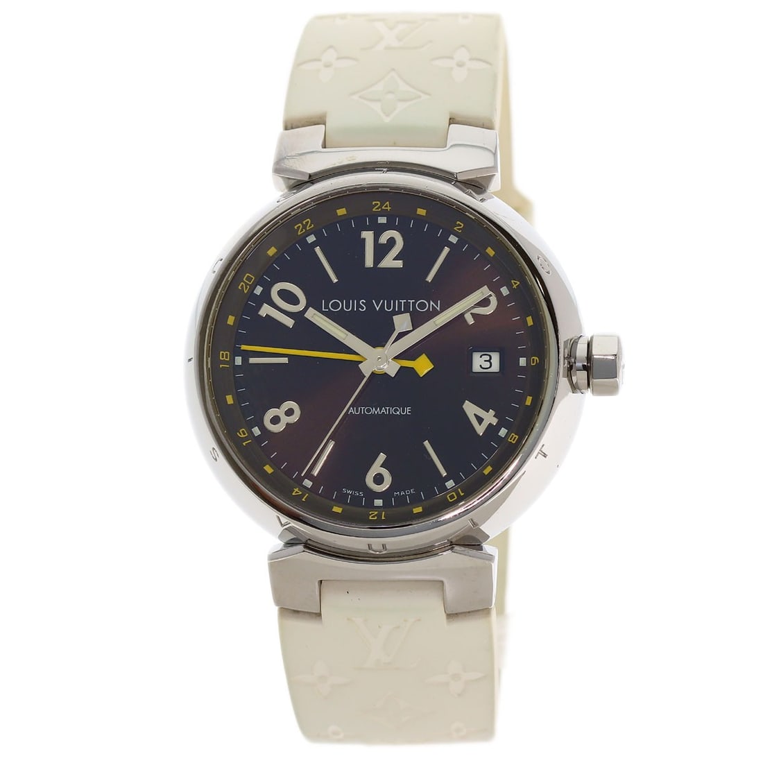 Louis Vuitton Tambour Gmt Watches Q1131 Stainless Steel/ Rubber: Louis Vuitton Tambour Gmt Watches Q1131 Stainless Steel/ Rubber Stainless Steel and Rubber Louis Vuitton Tambour GMT Watch. This 39mm mechanical automatic watch features an analog display, silver