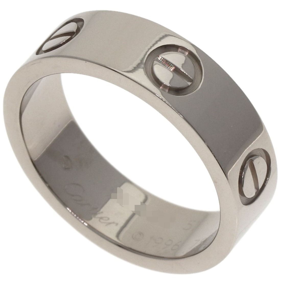 White Gold K18 Love Ring Cartier #51: White Gold K18 Love Ring Cartier #51 K18 White Gold Cartier Love Ring #51 is a striking silver-toned ring featuring a unique style. Made from high-purity K18 white gold, this ring boasts a