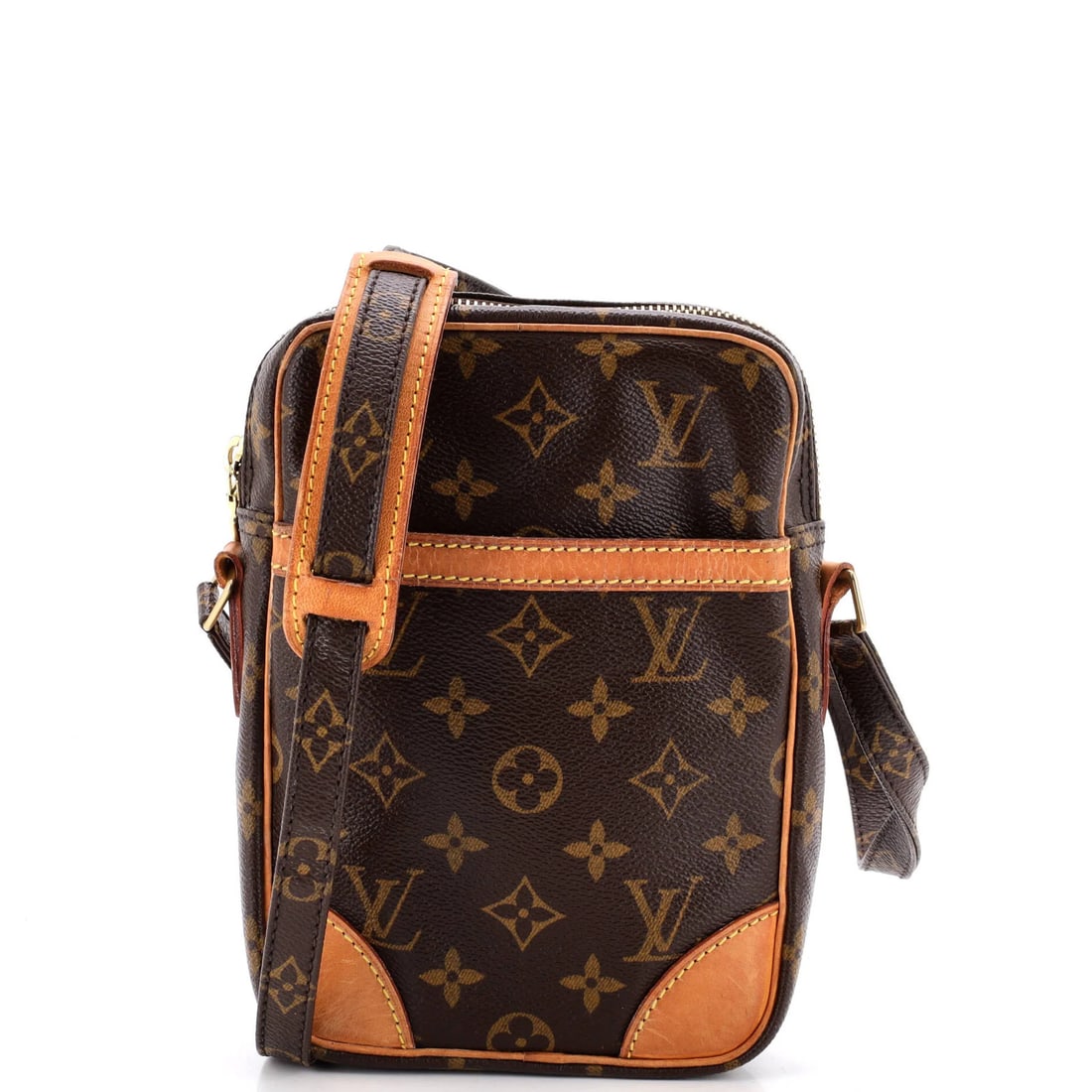 Canvas Monogram Handbag Danube Louis Vuitton: Canvas Monogram Handbag Danube Louis Vuitton Canvas Monogram Handbag Danube Louis Vuitton features a classic brown canvas exterior with heavy cracking on leather trims and throughout, as well as
