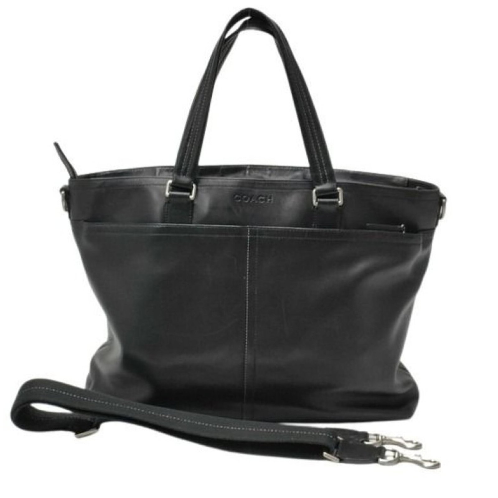 Shoulder bag leather tote bag coach handbag: Shoulder bag leather tote bag coach handbag Black leather shoulder bag with a classic design, measuring 30.5cm x 39.5cm x 13cm, features a timeless style perfect for everyday use. Made from