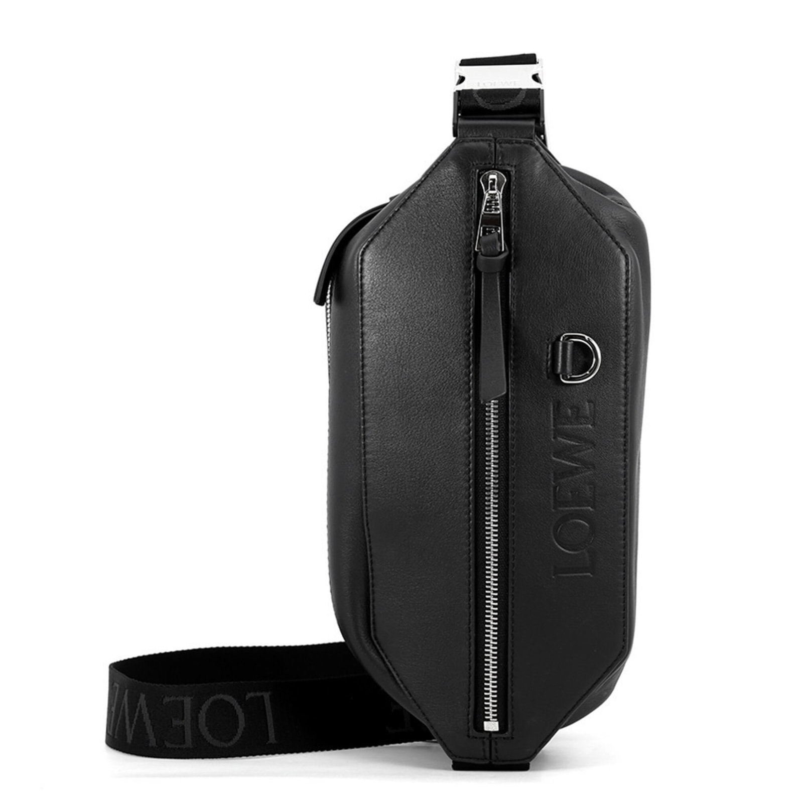 Leather Sling Bag Handbag Loewe: Leather Sling Bag Handbag Loewe Black Loewe Leather Sling Bag with Calfskin Material. This sleek and sophisticated handbag features a classic design with a 12.5cm x 28.5cm x 7.5cm size, making it a