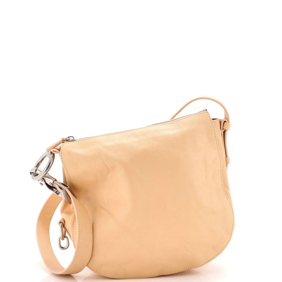 Small Leather Burberry Knight Shoulder Bag: Small Leather Burberry Knight Shoulder Bag Small Leather Burberry Knight Shoulder Bag in Neutral Exterior with Suede Green Interior, Aged Silver Hardware, and Measuring 9" x 10" x 3". This bag