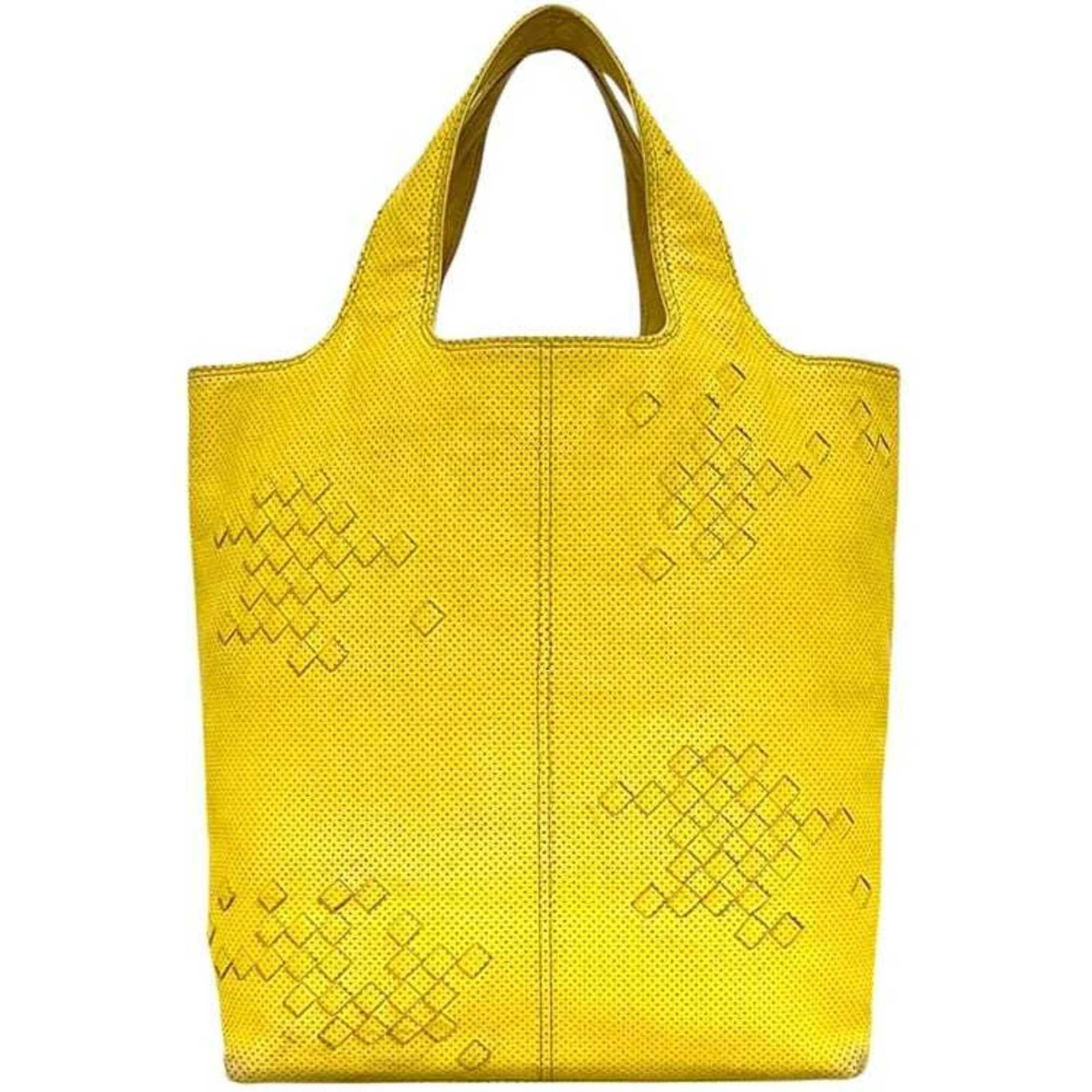 Tote Bag Intrecciato By Bottega Veneta: Tote Bag Intrecciato By Bottega Veneta Tote Bag Intrecciato By Bottega Veneta - A vibrant yellow tote bag crafted from the iconic Intrecciato woven technique, characteristic of Bottega Veneta's