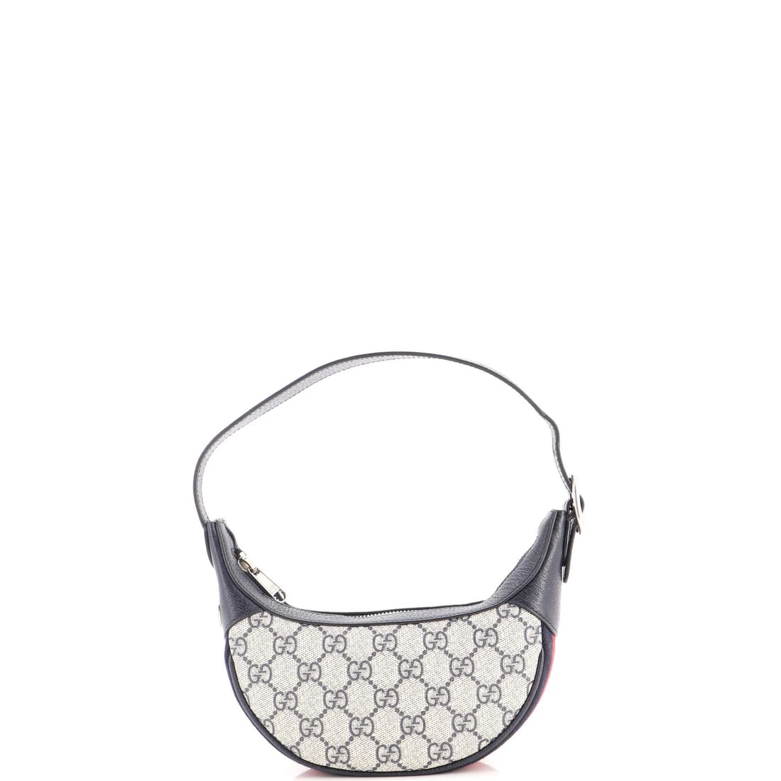 Ophidia Half Moon Bag Coated Canvas GG Mini: Ophidia Half Moon Bag Coated Canvas GG Mini Blue Gucci Ophidia Half Moon Bag Coated Canvas GG Mini. This mini bag features a canvas coated leather exterior with a neutral microfiber interior and silve