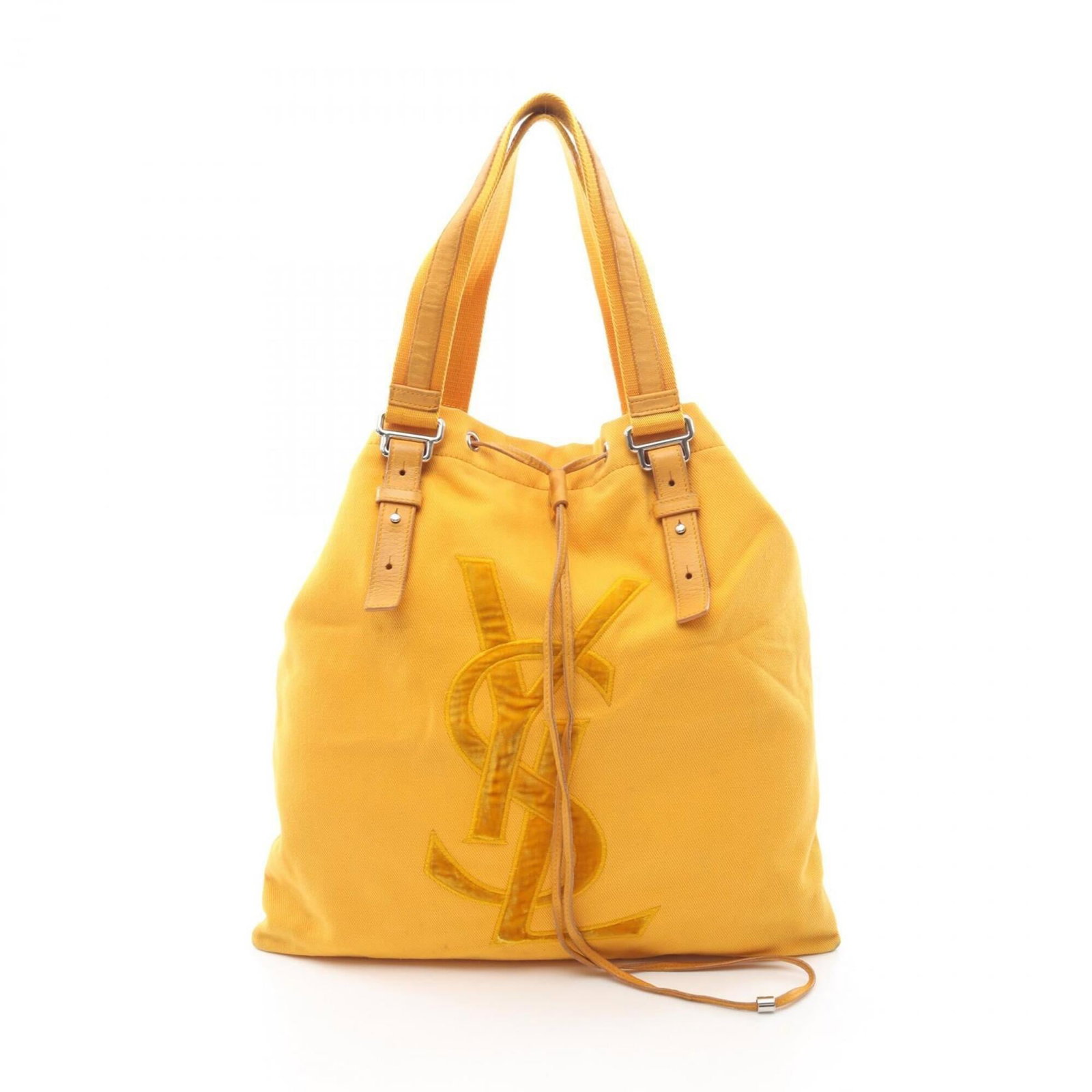 Yves Saint Laurent Handbag Tote Bag Canvas Leather: Yves Saint Laurent Handbag Tote Bag Canvas Leather Canvas and leather blend in this vibrant yellow Yves Saint Laurent tote bag, measuring 37cm x 37cm x 1cm. The bag's canvas and leather construction