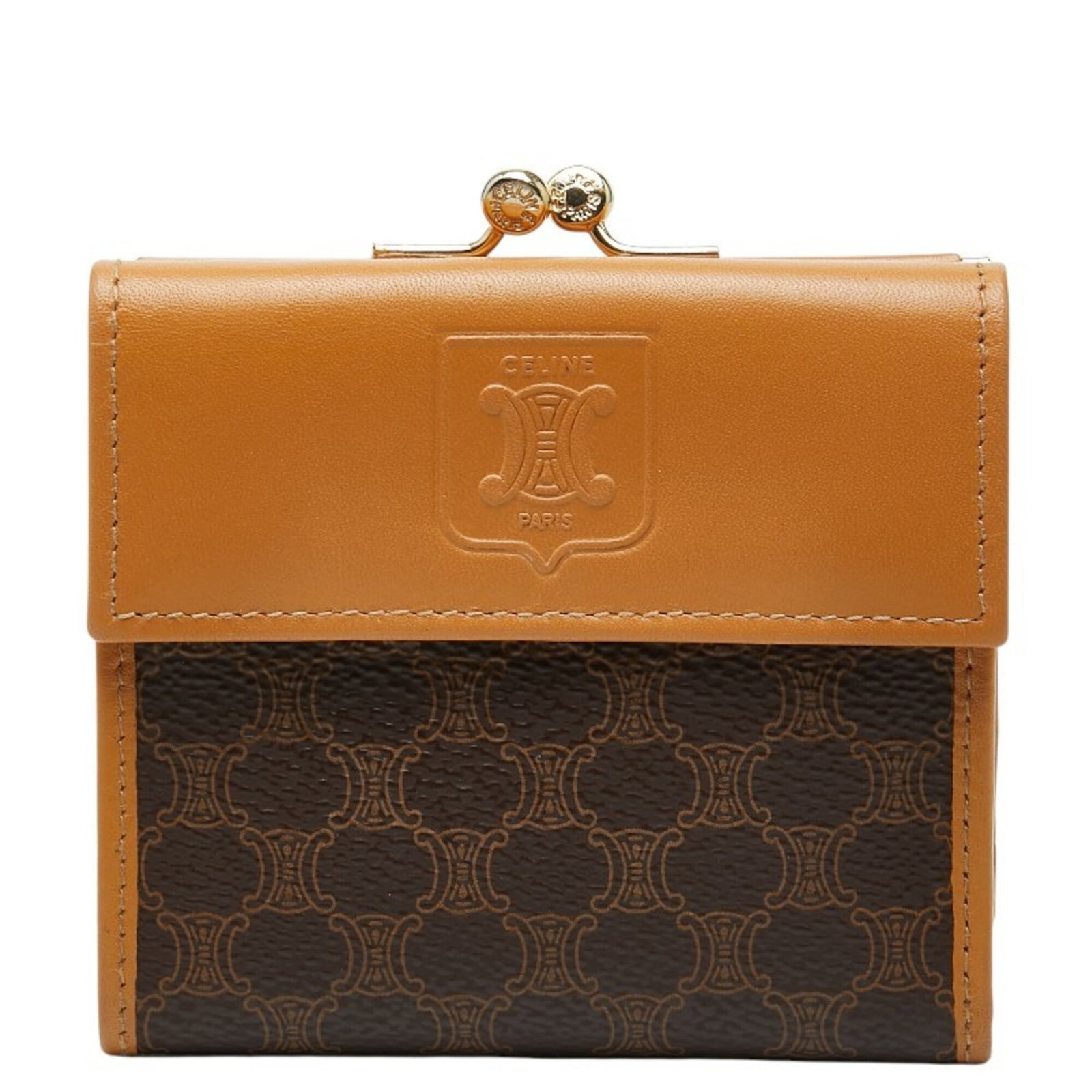 Pvc Leather Celine Bi Fold Wallet: Pvc Leather Celine Bi Fold Wallet PVC and leather blend creates a unique texture in this Celine bi-fold wallet, measuring 9cm x 10cm x 2cm. The brown color adds a touch of sophistication, while the