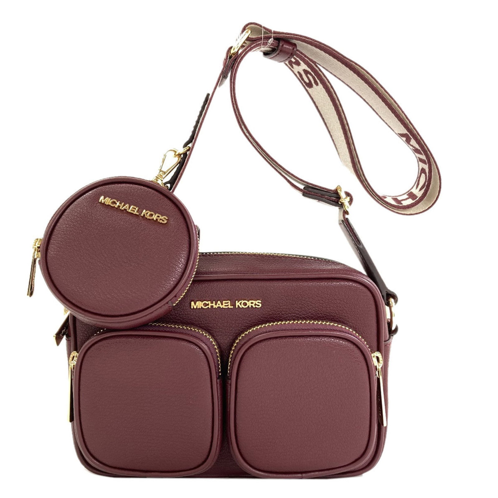 Kors Leather Michael Shoulder Bag: Kors Leather Michael Shoulder Bag Bordeaux leather shoulder bag from Michael Kors, measuring 13cm x 20cm x 6.5cm, with a classic design and sleek silhouette. This stylish bag features a signature and