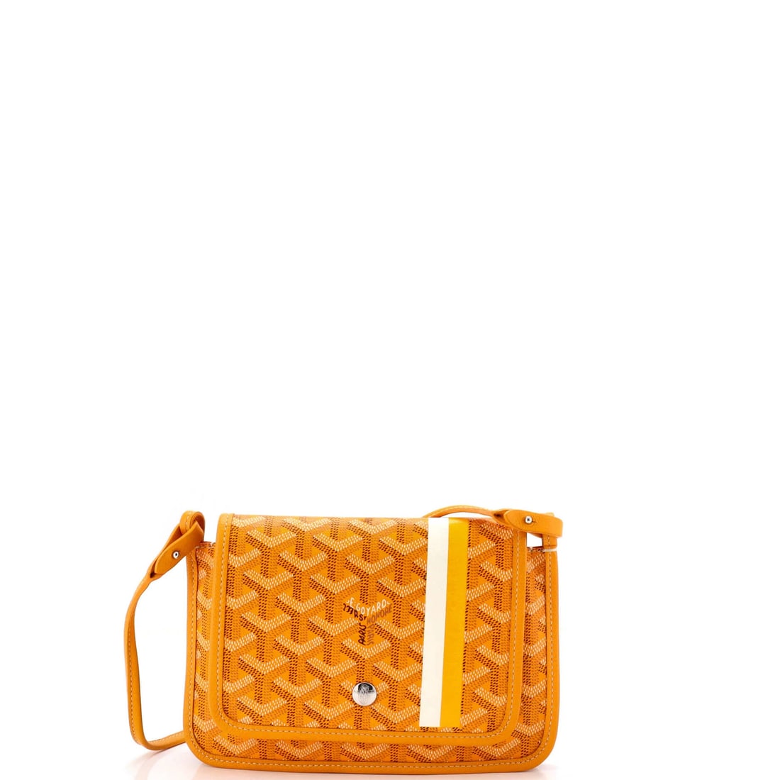 Wallet clutch goyard printed coated canvas: Wallet clutch goyard printed coated canvas Yellow Goyard printed coated canvas cross body clutch with a neutral interior, featuring a silver strap and minor edge wear, minor creases, and minor discolo