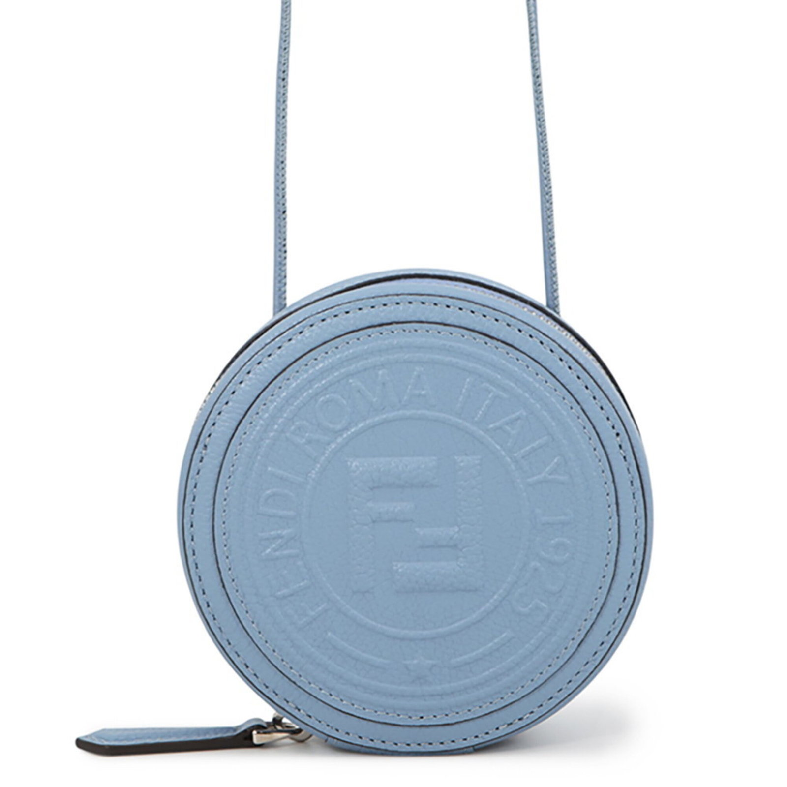 Pouch Leather Fendi Shoulder Bag: Pouch Leather Fendi Shoulder Bag Light blue leather pouch shoulder bag from Fendi, featuring silver hardware and a compact 12cm x 12cm x 4cm size. This stylish and compact bag is perfect for adding a 