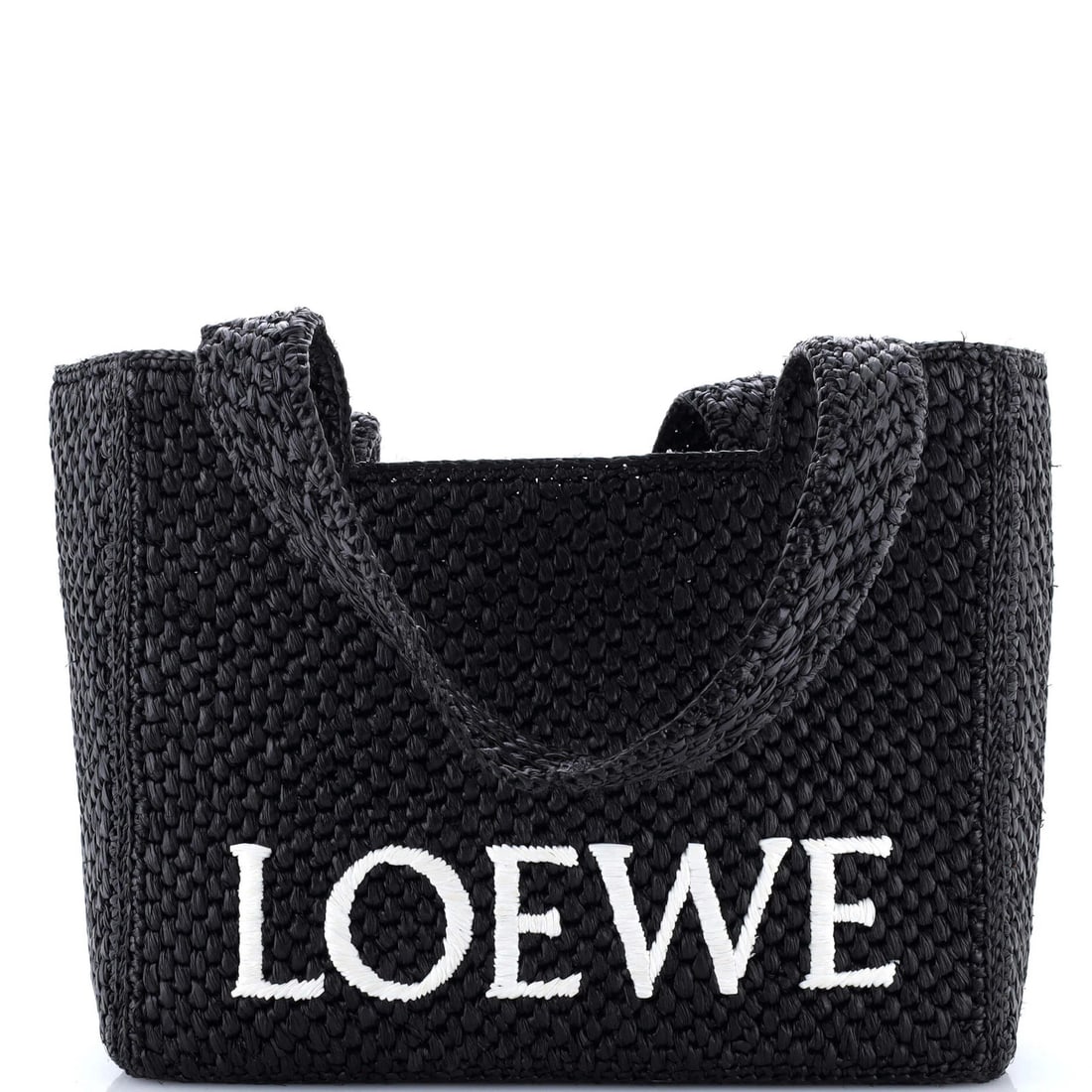Large Raffia Logo Paula's Ibiza Loewe Tote: Large Raffia Logo Paula's Ibiza Loewe Tote Large Raffia Logo Paula's Ibiza Loewe Tote in Black features a unique exterior made from high-quality raffia, adding a touch of elegance to this spacious tot
