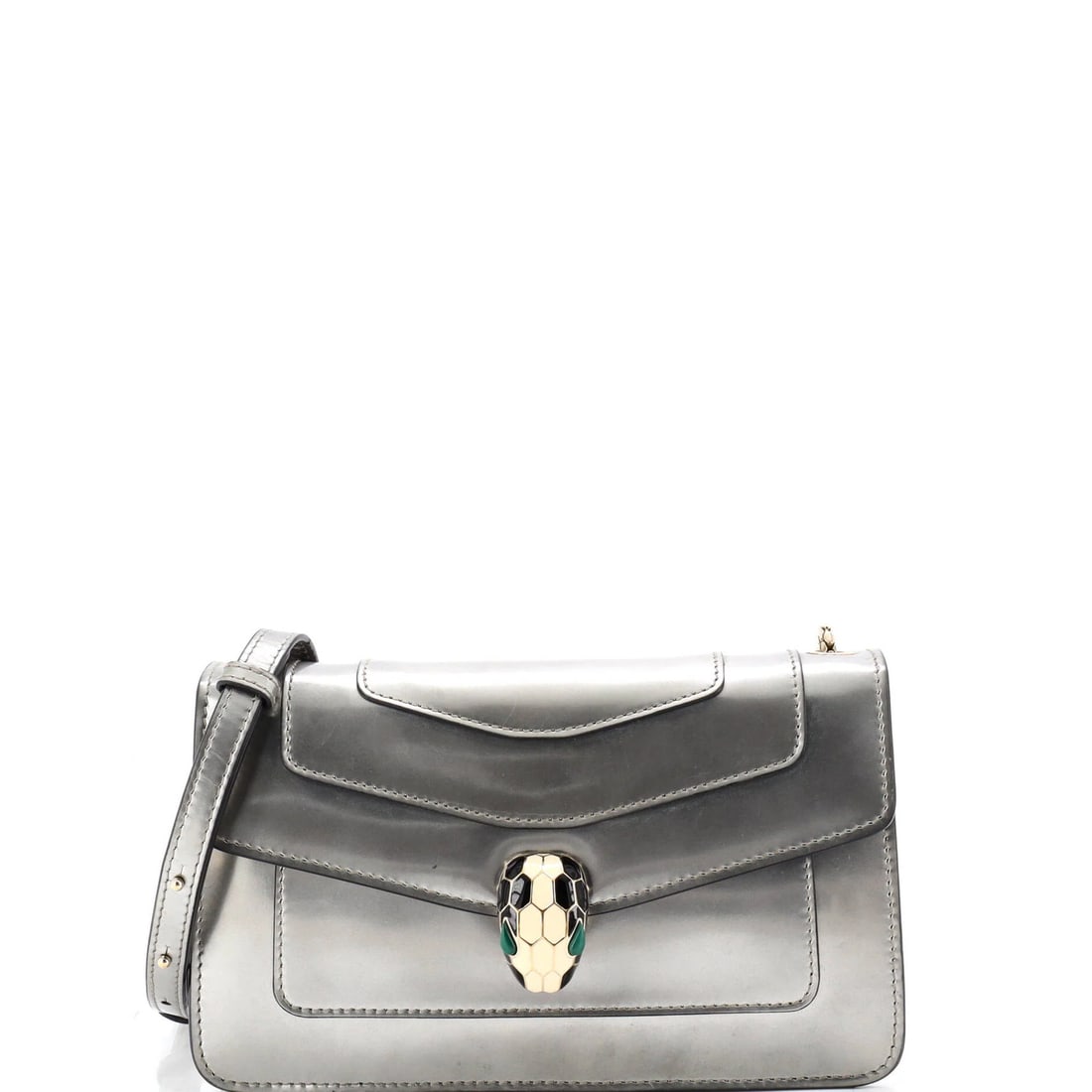 Bvlgari Serpenti Forever Small Leather Bag Metallic Shoulder: Bvlgari Serpenti Forever Small Leather Bag Metallic Shoulder Small Metallic Bvlgari Serpenti Forever Shoulder Bag with Gold Tone Hardware and Black Leather Interior. This Bvlgari Serpenti Forever