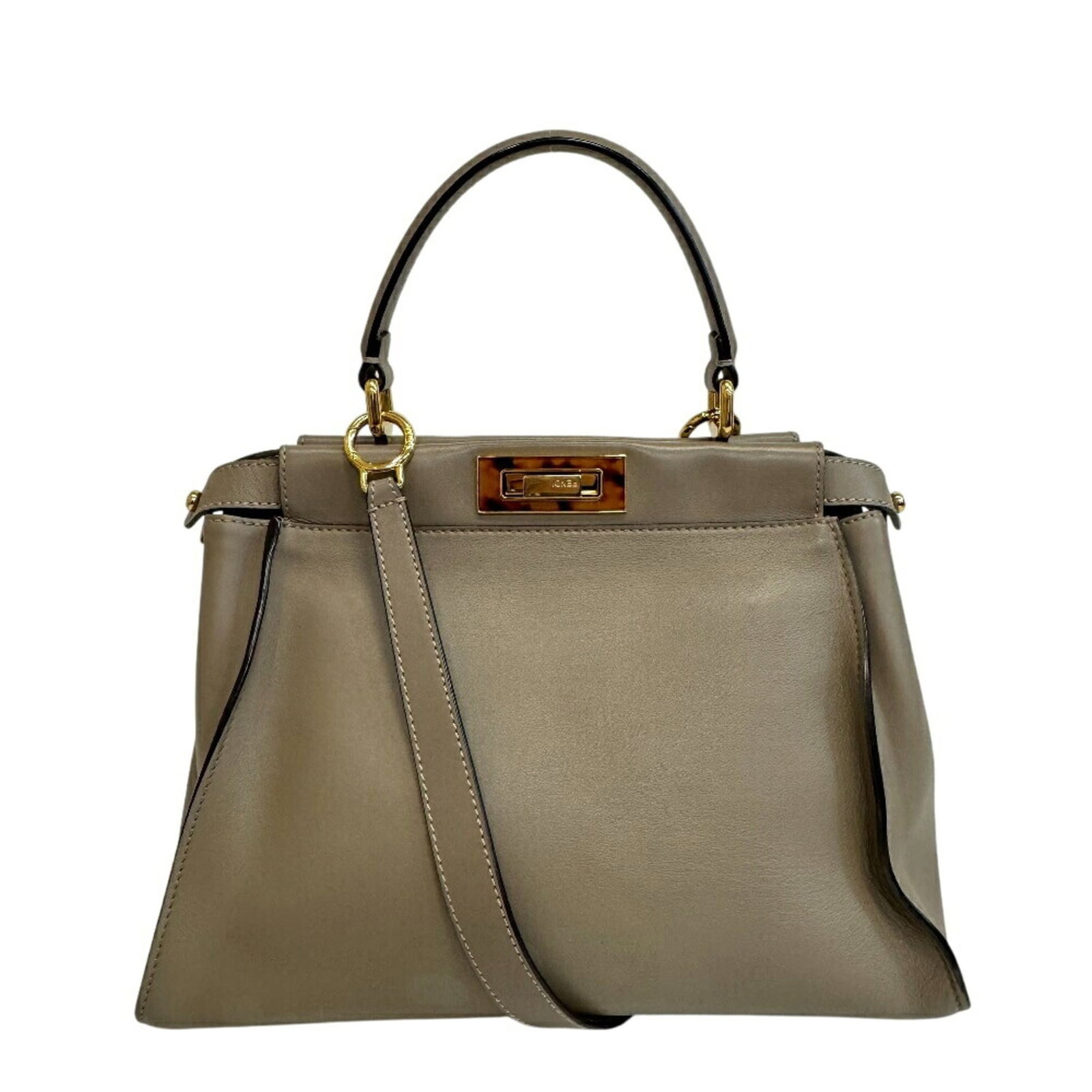 Shoulder Bag Leather Fendi Handbag: Shoulder Bag Leather Fendi Handbag This luxurious shoulder bag is crafted from high-quality leather, featuring a sleek gray color that exudes sophistication. Measuring 25cm x 35cm, it boasts a stylish