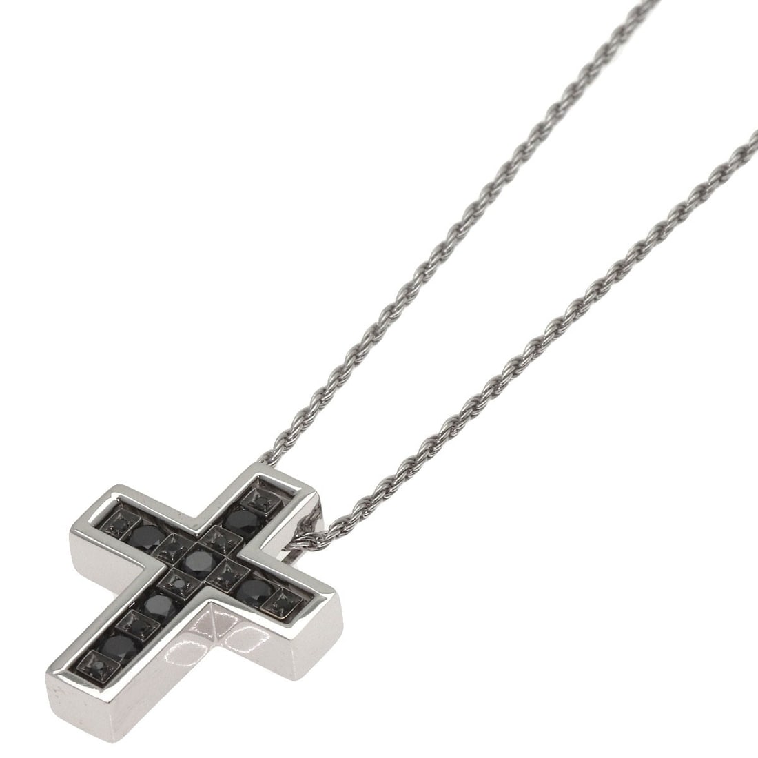 Black Diamond Belle Epoque Necklace Cross K18 White Gold: Black Diamond Belle Epoque Necklace Cross K18 White Gold K18 White Gold necklace with a cross design, featuring a diamond as the main stone, and measuring 19.6 inches in length. This silver-toned