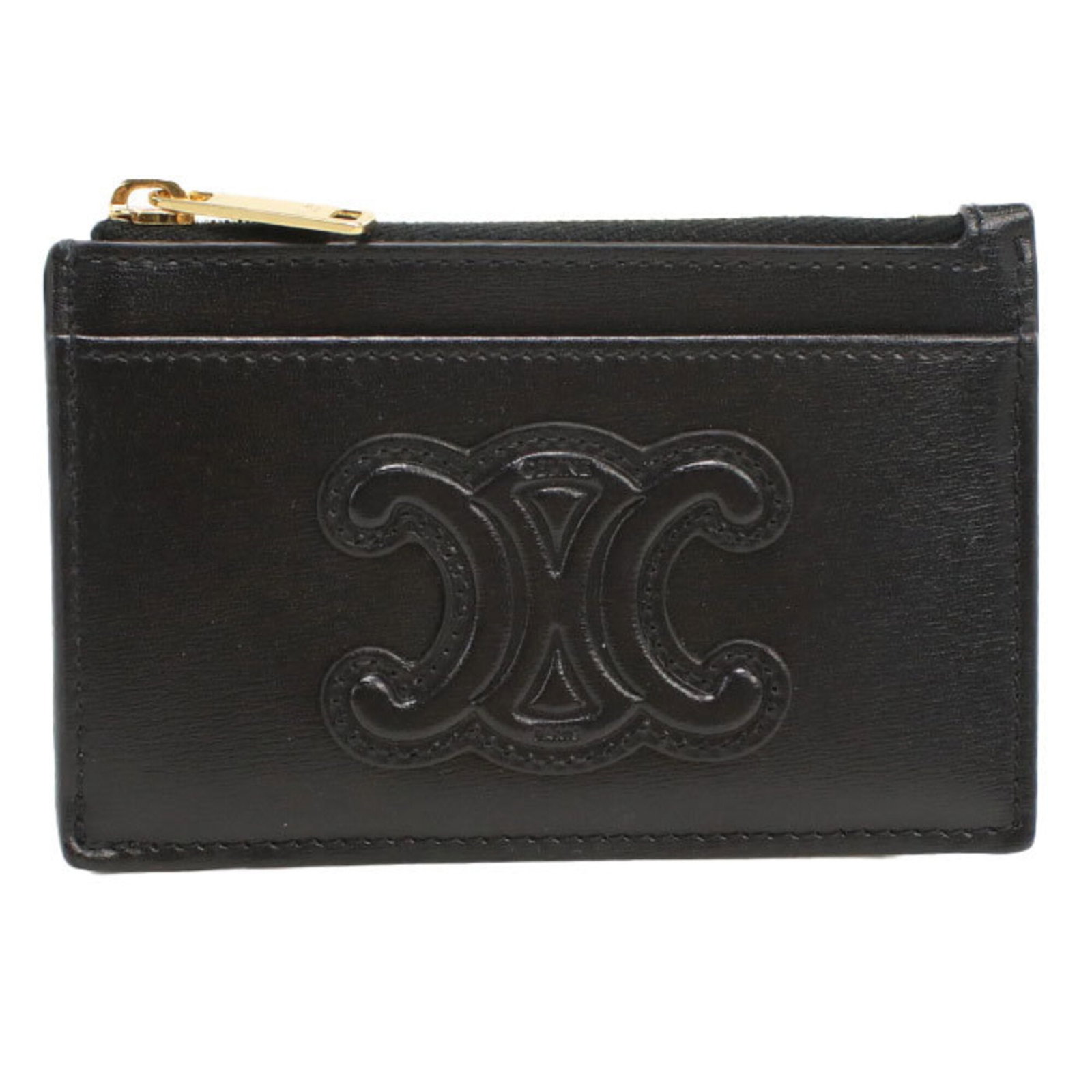 Celine Coin Purse/ Coin Case Leather: Celine Coin Purse/ Coin Case Leather This sleek Celine leather coin purse features a classic design with a black calfskin finish. Made from high-quality leather, its compact size and stylish shape