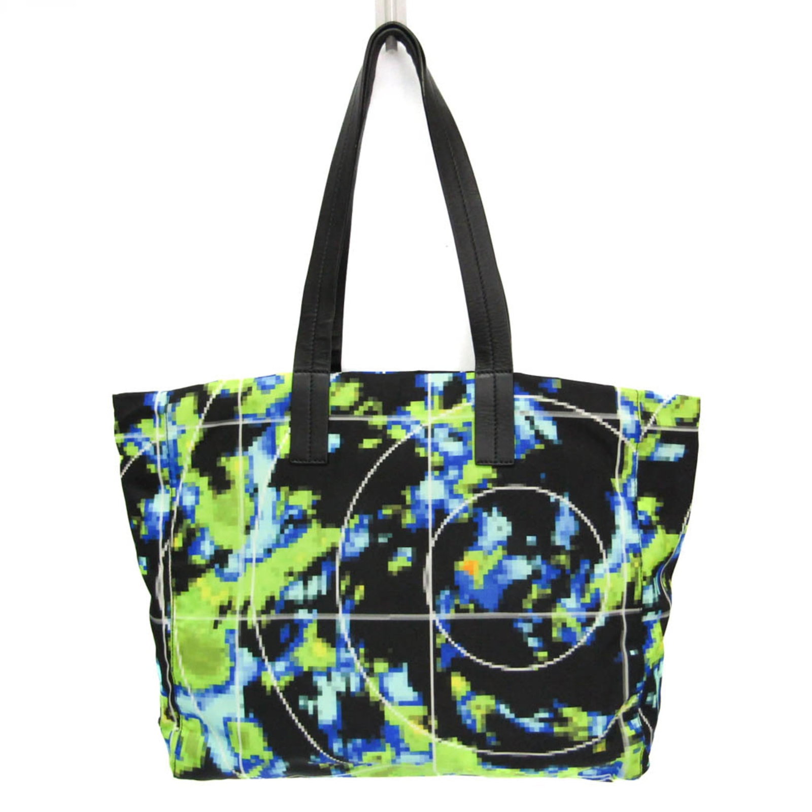 Nylon Leather Tote Prada Shoulder Bag: Nylon Leather Tote Prada Shoulder Bag Nylon Leather Prada Tessuto shoulder bag with a classic design, featuring a black and light green color combination and a zipper pocket for added functionality.
