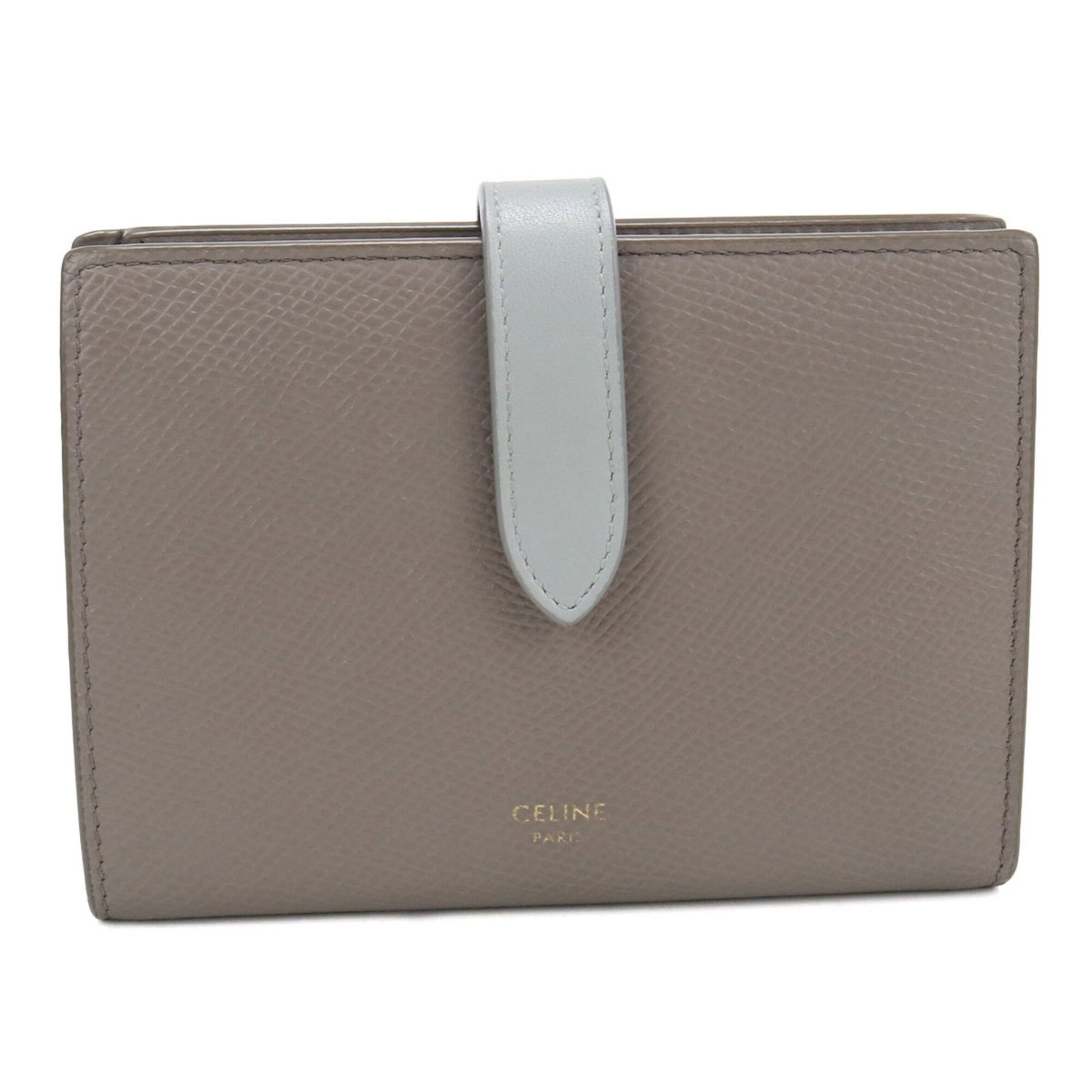 Celine Wallet (Bi-Fold) Leather: Celine Wallet (Bi-Fold) Leather The Celine bi-fold leather wallet features a sleek gray calfskin design, measuring 10cm x 14cm x 2cm. Made from high-quality leather, this wallet is a stylish
