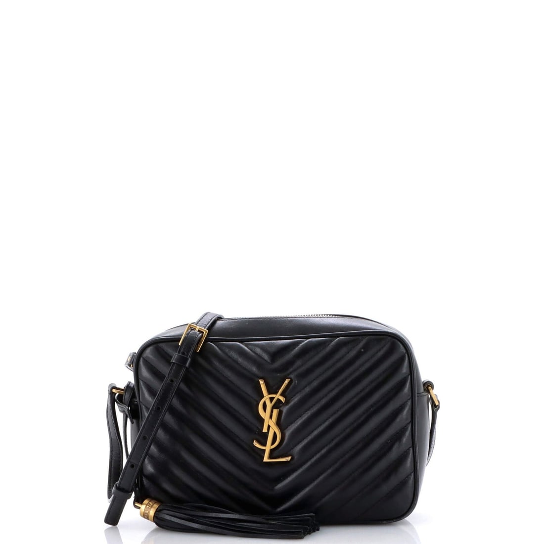 Matelasse Leather Chevron Bag Small Camera Lou Saint: Matelasse Leather Chevron Bag Small Camera Lou Saint Small Matelasse Leather Chevron Bag by Saint Laurent. This black leather cross body bag features a distinctive chevron pattern and a classic