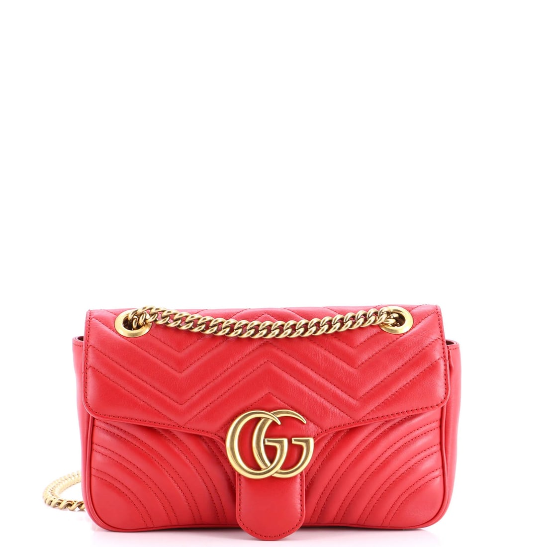 Marmont Matelasse Medium Leather Bag Flap Gucci GG: Marmont Matelasse Medium Leather Bag Flap Gucci GG Red Marmont Matelasse Medium Leather Gucci GG Flap Bag with gold hardware, featuring a classic shoulder design and neutral interior, available in