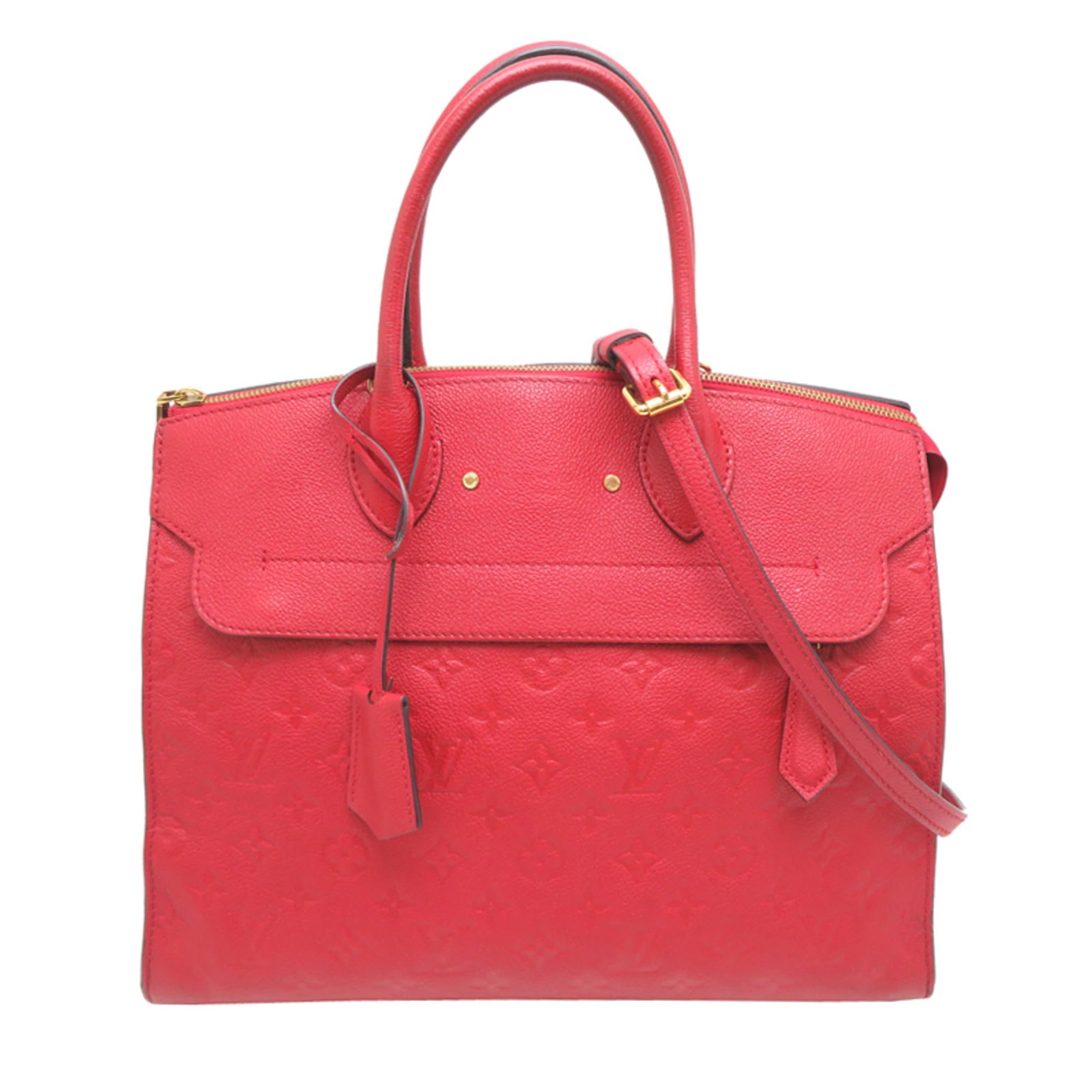 Handbag Louis Vuitton Monogram Empreinte: Handbag Louis Vuitton Monogram Empreinte Monogram Empreinte pattern adds a touch of classic elegance to this iconic Louis Vuitton handbag, crafted from high-quality materials in a bold red color.