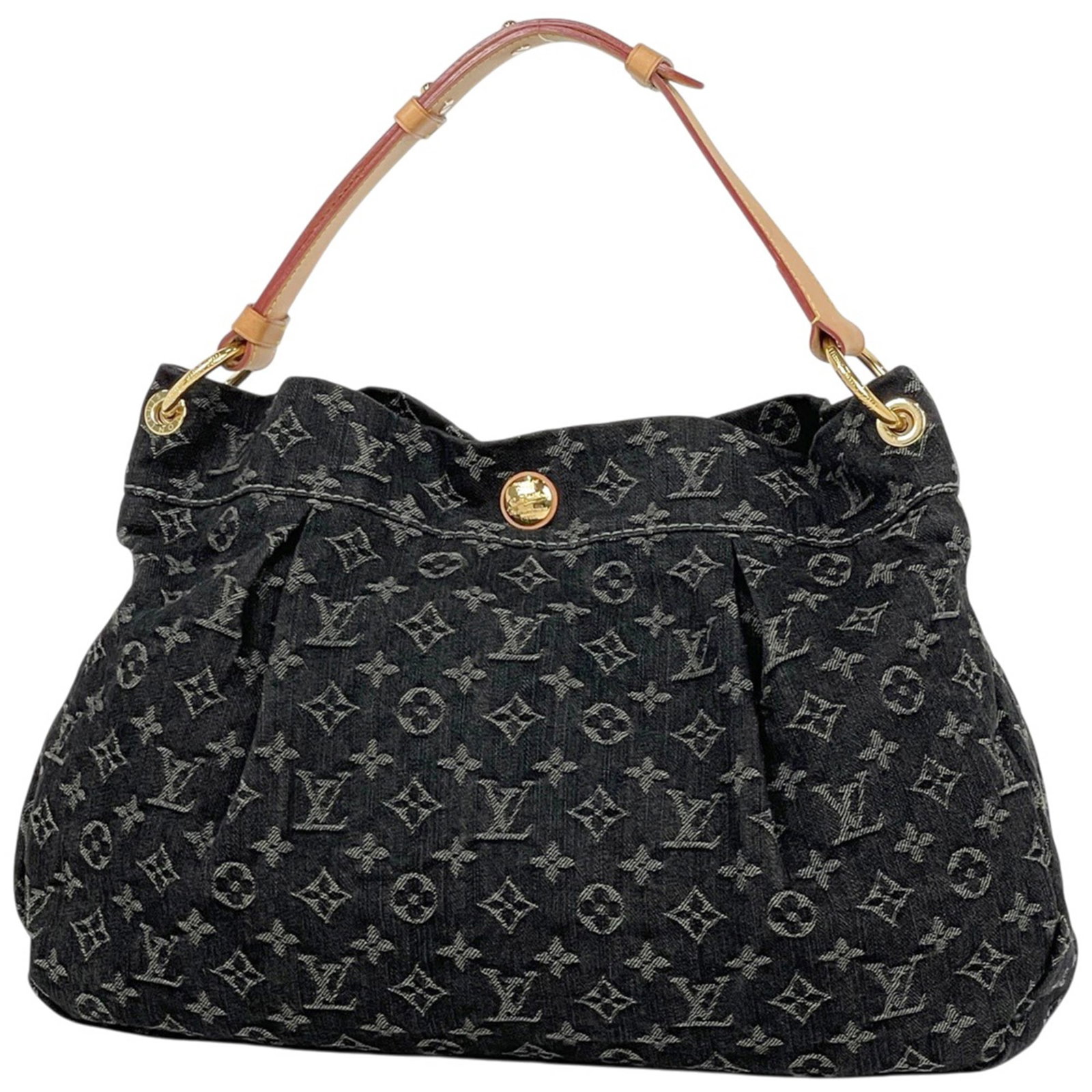 Vuitton Louis Denim Monogram Shoulder Bag: Vuitton Louis Denim Monogram Shoulder Bag Black Louis Vuitton Monogram Denim Shoulder Bag, 30cm x 45cm x 9cm. This stylish shoulder bag features the iconic Monogram Denim pattern, adding a touch of