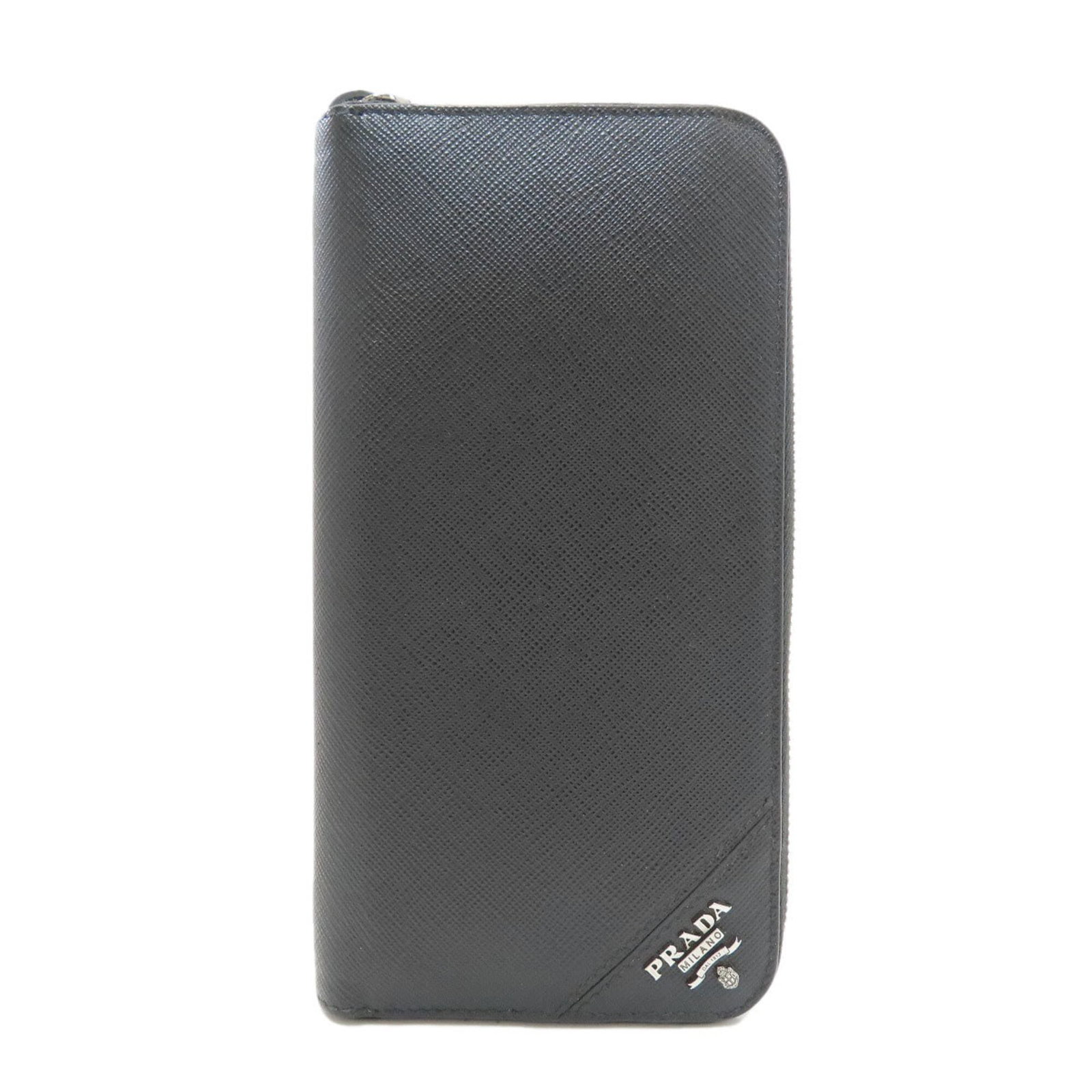 Prada Long Wallet (Bi-Fold) Leather: Prada Long Wallet (Bi-Fold) Leather Prada's bi-fold long wallet is crafted from high-quality black leather, measuring 20cm x 10.5cm x 2cm. Its sleek design and durable construction make it a