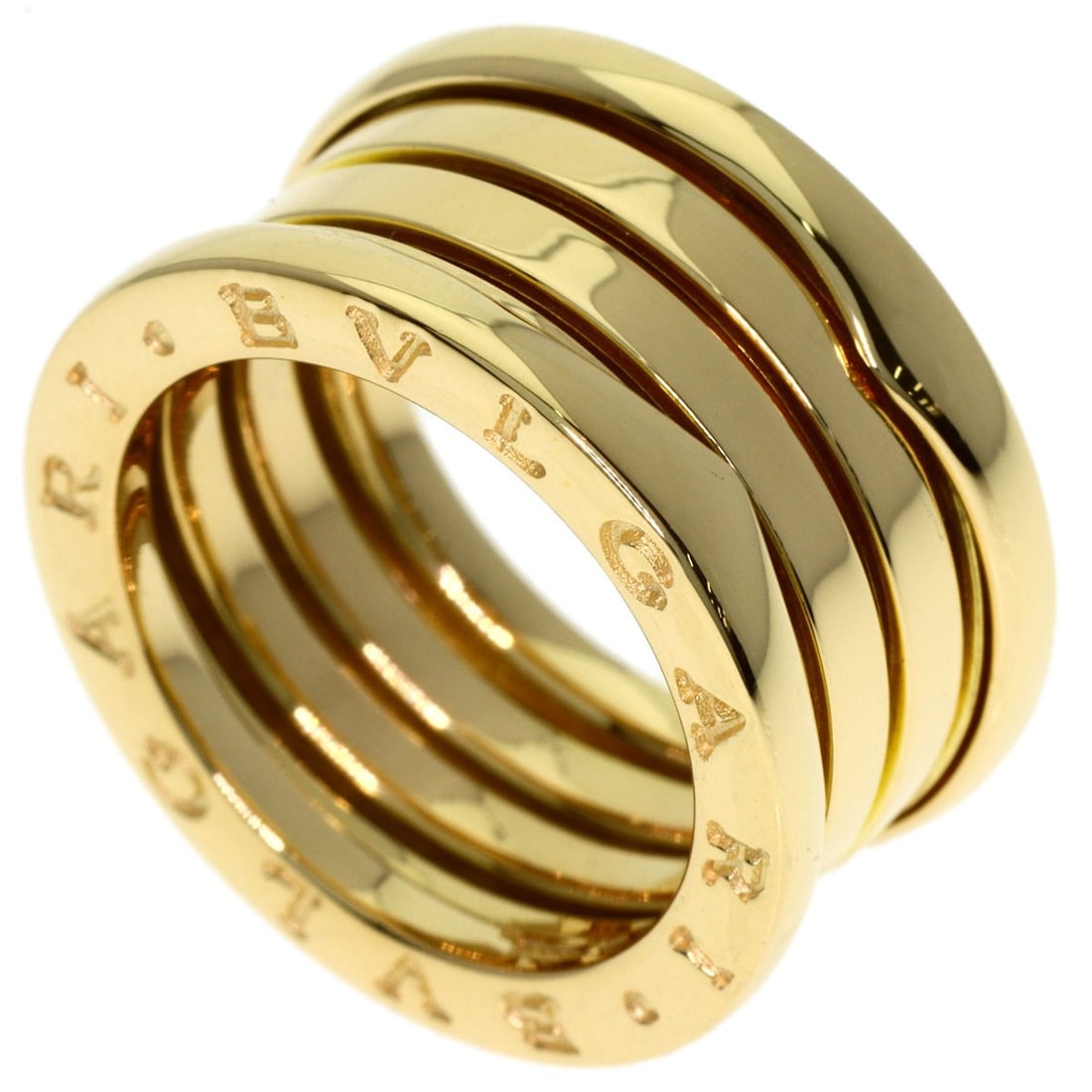 Yellow Gold K18 Bvlgari 4 Band Ring #49: Yellow Gold K18 Bvlgari 4 Band Ring #49 K18 Yellow Gold BVLGARI 4 Band Ring #49 is a striking piece featuring 4 bands of high-quality K18 yellow gold. The ring's gold metal purity and style make it a
