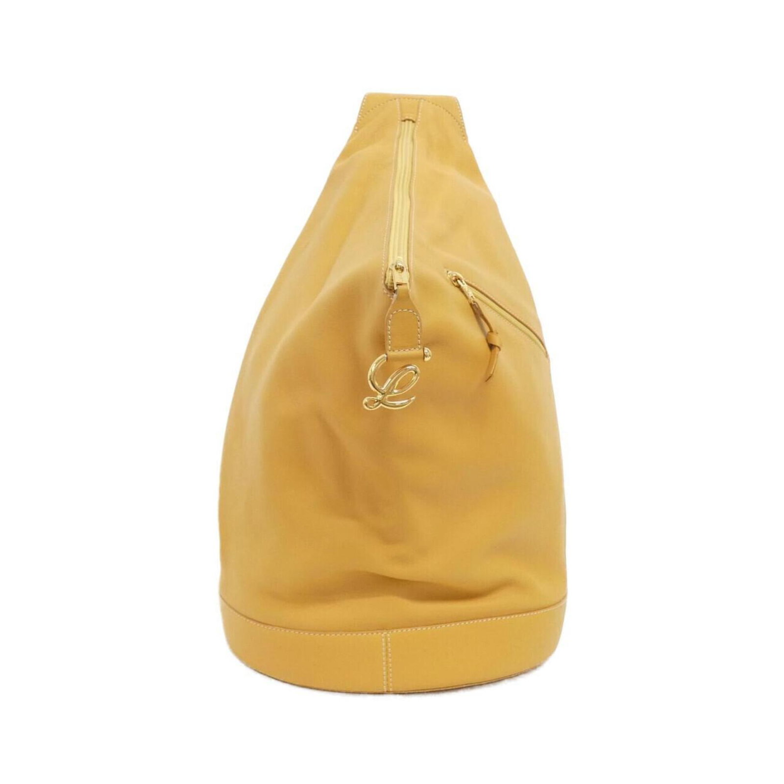Shoulder Bag Leather: Shoulder Bag Leather Yellow Leather Shoulder Bag from Loewe, measuring 47cm x 25cm x 13cm, offers a stylish and compact design. The bag's yellow leather exterior provides a vibrant pop of color, while
