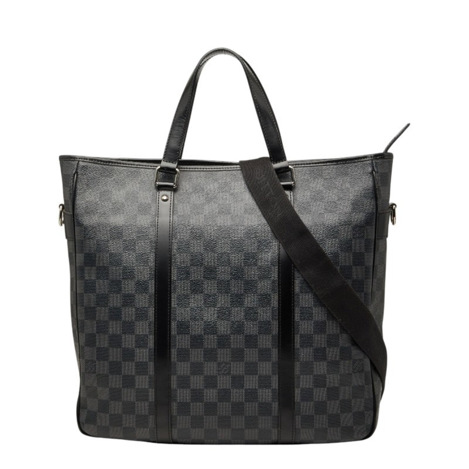 PVC Leather Louis Vuitton Shoulder Bag: PVC Leather Louis Vuitton Shoulder Bag PVC Leather Louis Vuitton Shoulder Bag features a unique combination of PVC and leather materials, with a Damier Graphite design in black and gray hues. The bag