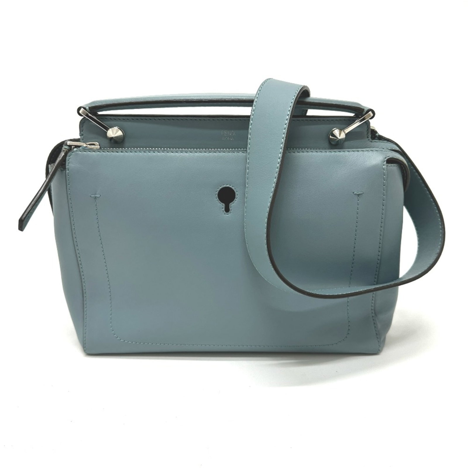 Handbag Leather Fendi: Handbag Leather Fendi Blue Fendi Handbag with Leather Material and 14.2inch Handle. This Fendi handbag features a sturdy leather material, a 14.2inch long handle, and measures 21cm x 33cm x 14cm. The 