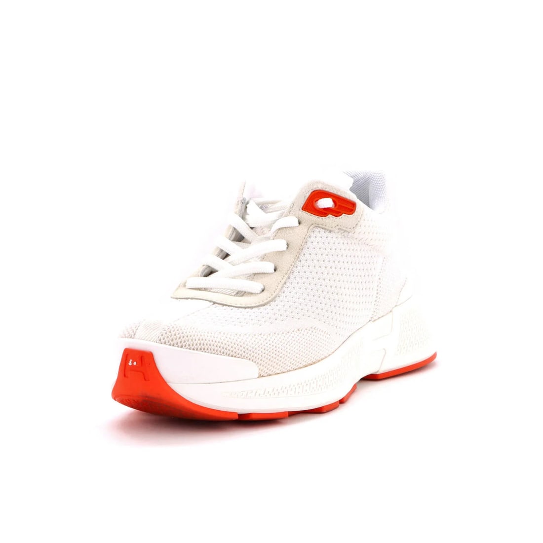 Women's Hermes Technical Suede Sneakers Heros: Women's Hermes Technical Suede Sneakers Heros Women's Hermes Technical Suede Sneakers Heros in White, featuring a technical knit and suede exterior, and a leather interior with minor stains and scuffs