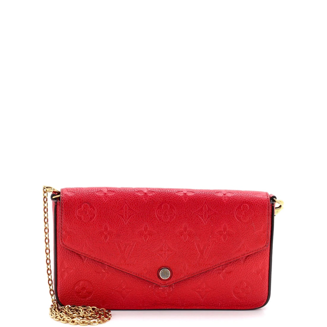 Monogram Empreinte Leather Louis Vuitton Felicie Pochette: Monogram Empreinte Leather Louis Vuitton Felicie Pochette The Louis Vuitton Felicie Pochette in Monogram Empreinte Leather is a stylish cross body bag with a bold red exterior. Featuring a gold-tone