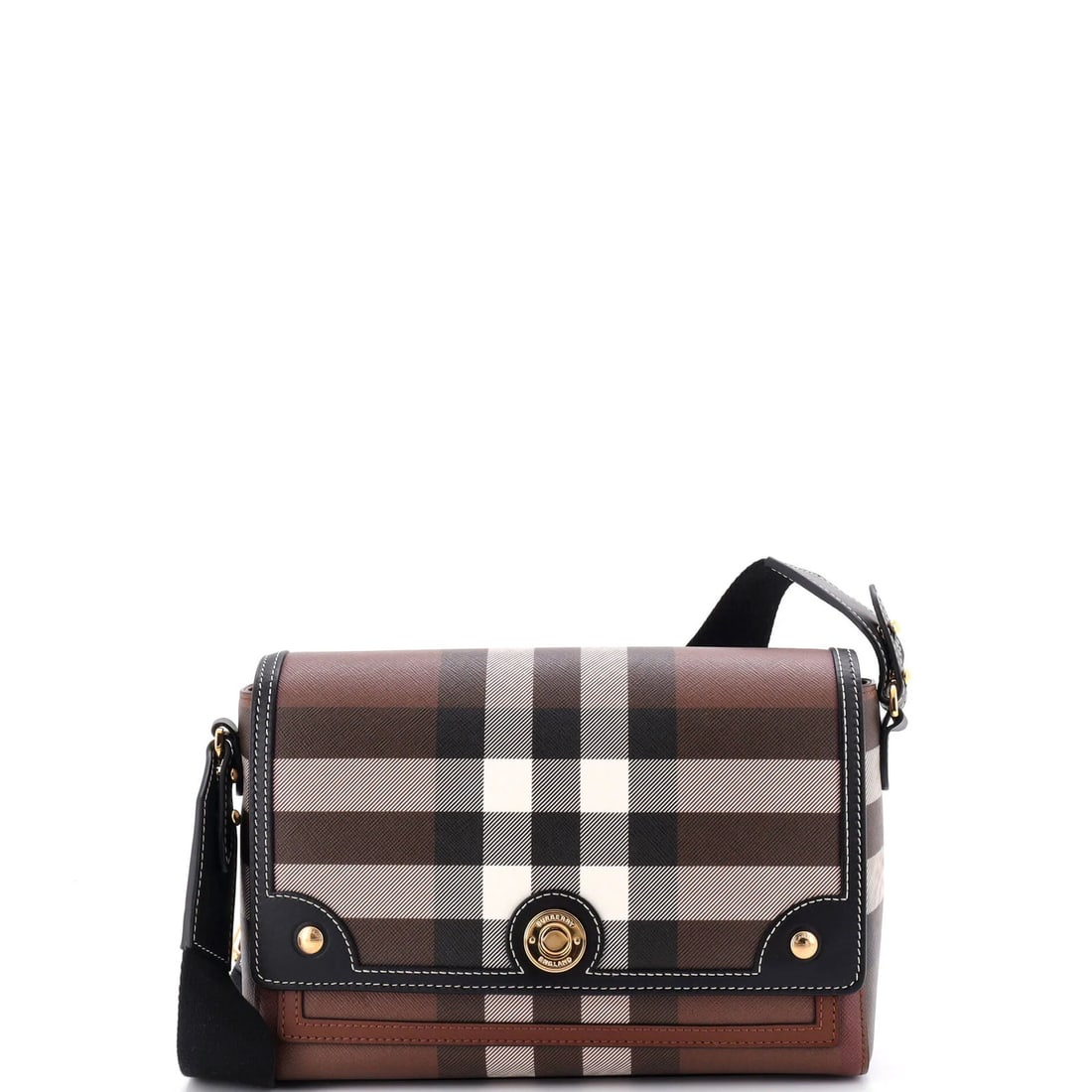 Burberry Note Crossbody Bag Check Canvas and Leather Medium: Burberry Note Crossbody Bag Check Canvas and Leather Medium Black canvas and leather medium-sized crossbody bag from Burberry's Note Crossbody Bag style, featuring a classic design with a touch of