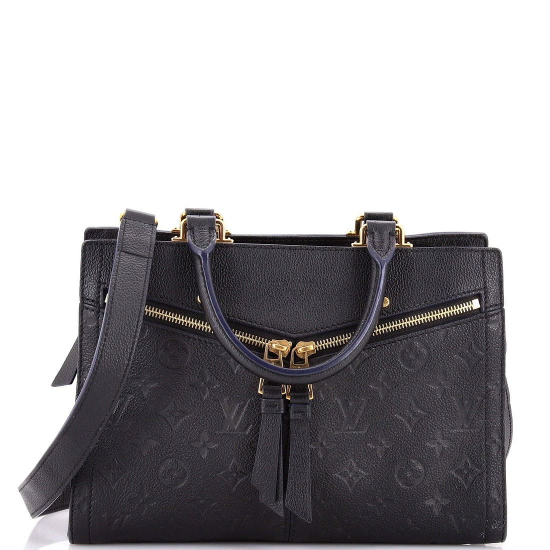Louis Vuitton Monogram Empreinte Leather Tote Sully PM: Louis Vuitton Monogram Empreinte Leather Tote Sully PM Black Louis Vuitton Monogram Empreinte Leather Tote Sully PM with heavy corner wear, edge wear, scuffs, cracking, and minor creases. This tote