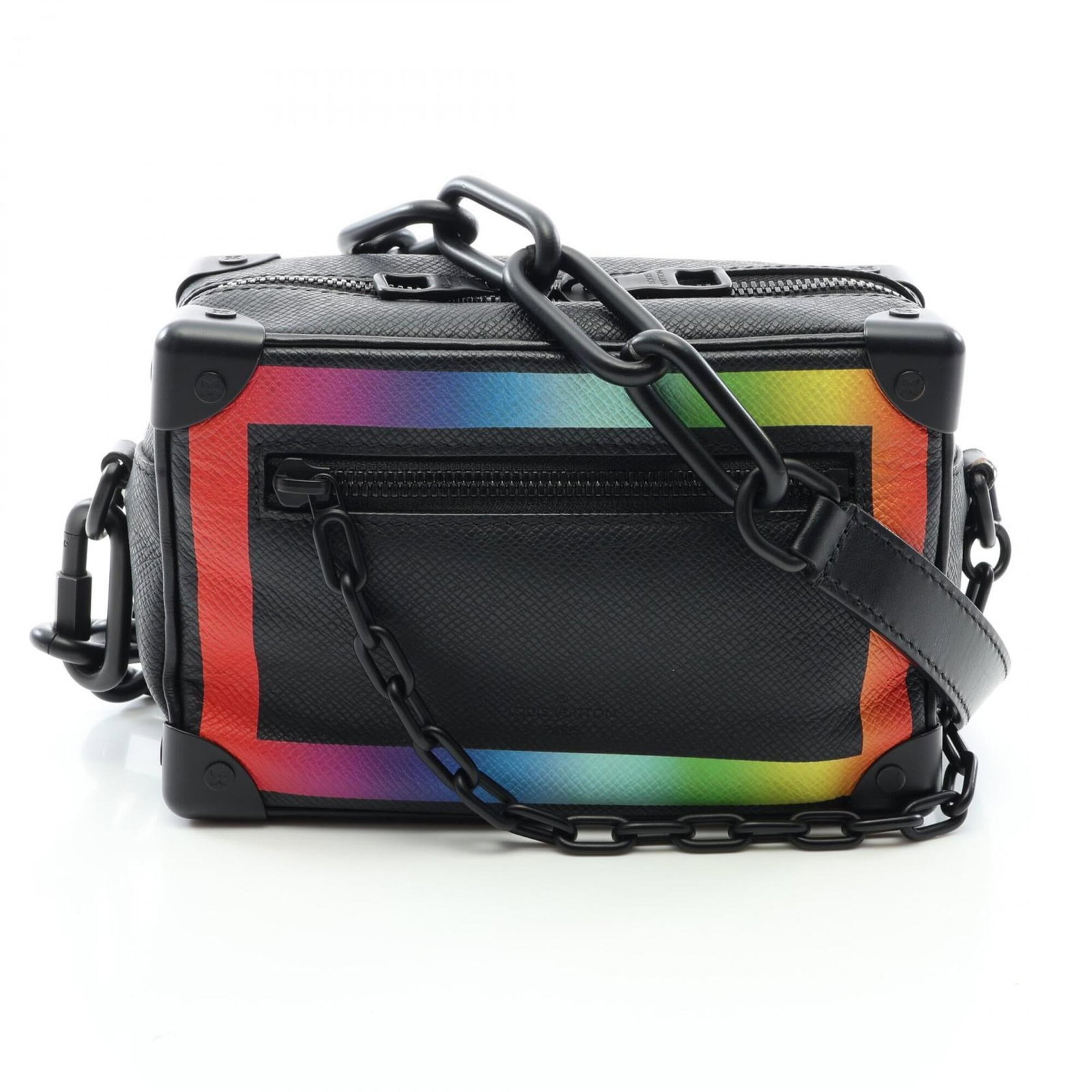 Shoulder Bag Leather Louis Vuitton: Shoulder Bag Leather Louis Vuitton Black Leather Louis Vuitton Shoulder Bag with Multi-color Accents, 12.5cm x 18.5cm x 7cm, 127cm strap length. This shoulder bag features a classic design with a