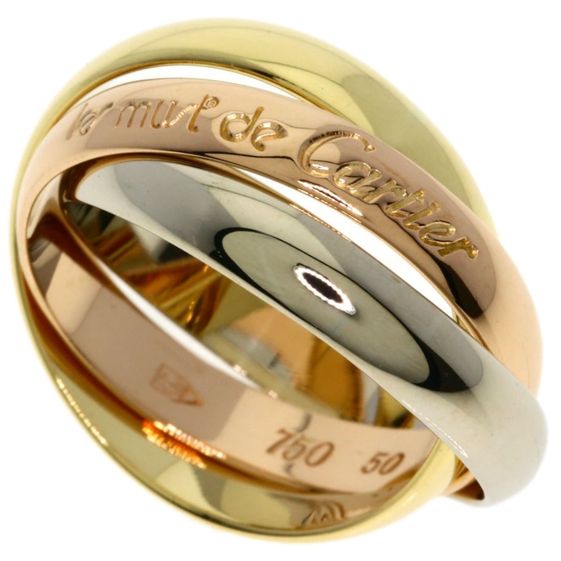 K18 Pink Gold Trinity Ring 18K Gold Cartier #50: K18 Pink Gold Trinity Ring 18K Gold Cartier #50 K18 Pink Gold Cartier #50 is a stunning 18K gold trinity ring featuring a unique blend of elegance and sophistication. This exquisite piece boasts a