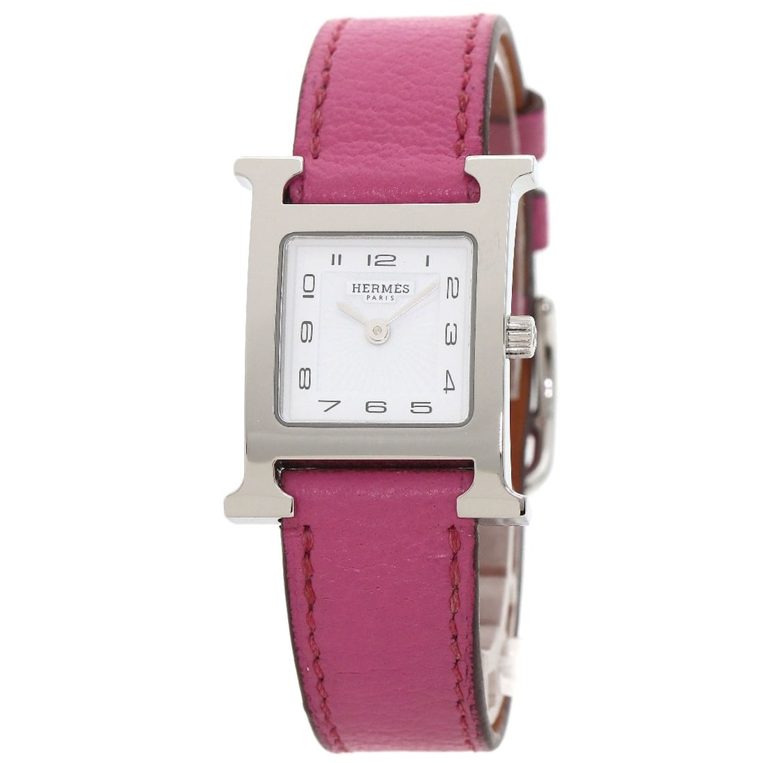 Hermes H Watch Watches Hh1.210 Stainless Steel/ Leather: Hermes H Watch Watches Hh1.210 Stainless Steel/ Leather Stainless steel and leather come together in this sleek Hermes H watch, boasting a silver bezel and case, and a white dial. With a quartz