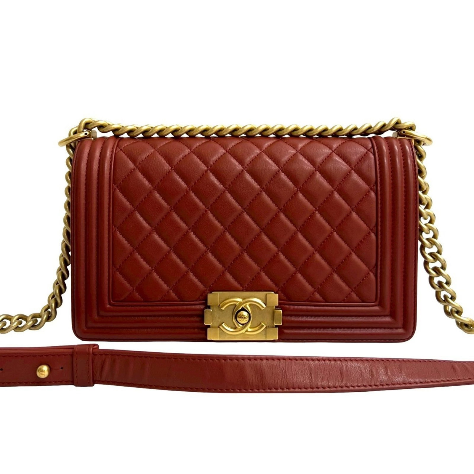 Shoulder Bag Leather Chanel: Shoulder Bag Leather Chanel This luxurious shoulder bag is crafted from high-quality lambskin leather, featuring a bold red color that adds a touch of sophistication to any outfit. Measuring 15cm x 25
