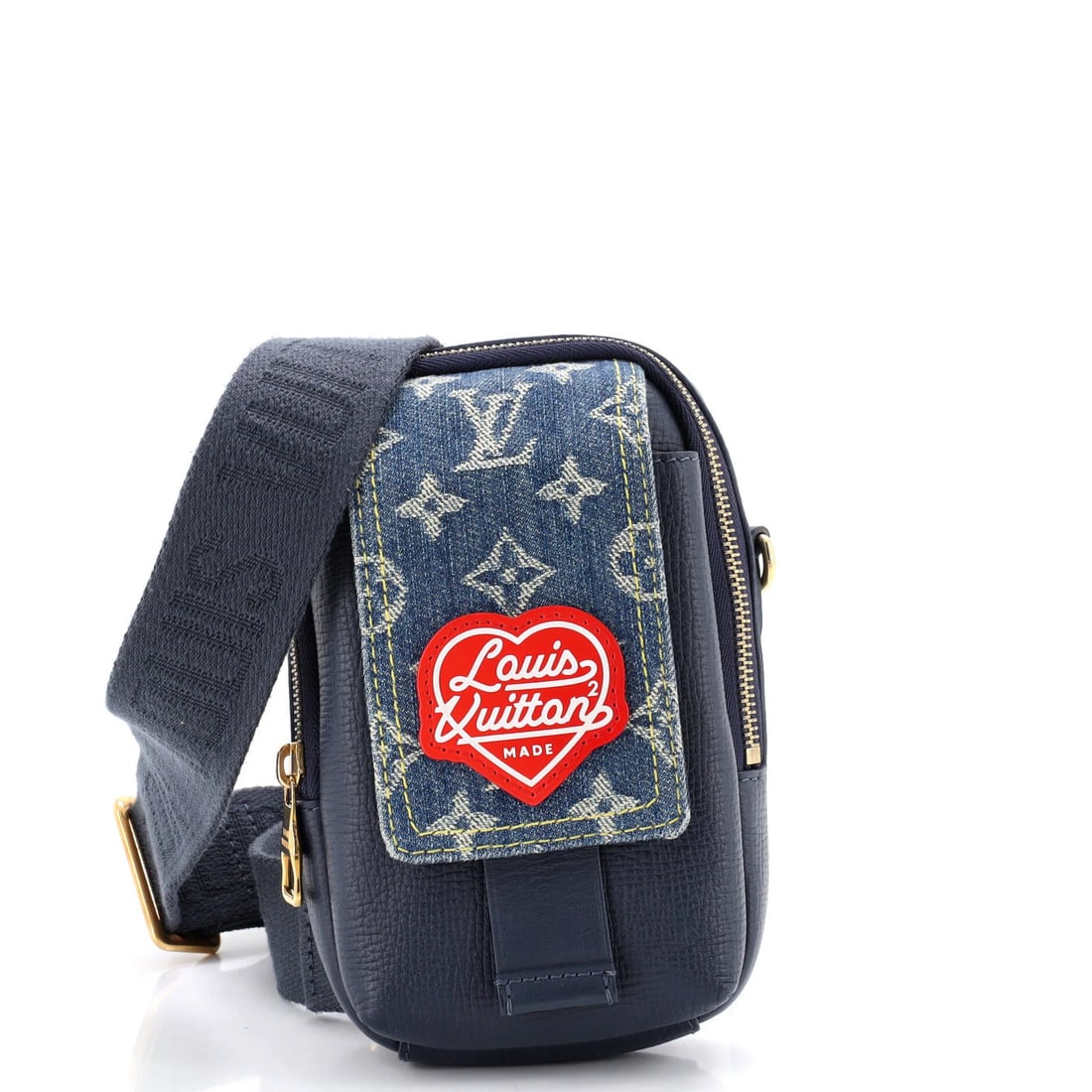 Double Flap Phone Pouch Monogram Denim Taurillon Leather Louis Vuitton Nigo: Double Flap Phone Pouch Monogram Denim Taurillon Leather Louis Vuitton Nigo Double Flap Phone Pouch Monogram Denim Taurillon Leather Louis Vuitton Nigo features a unique blend of denim and taurillon