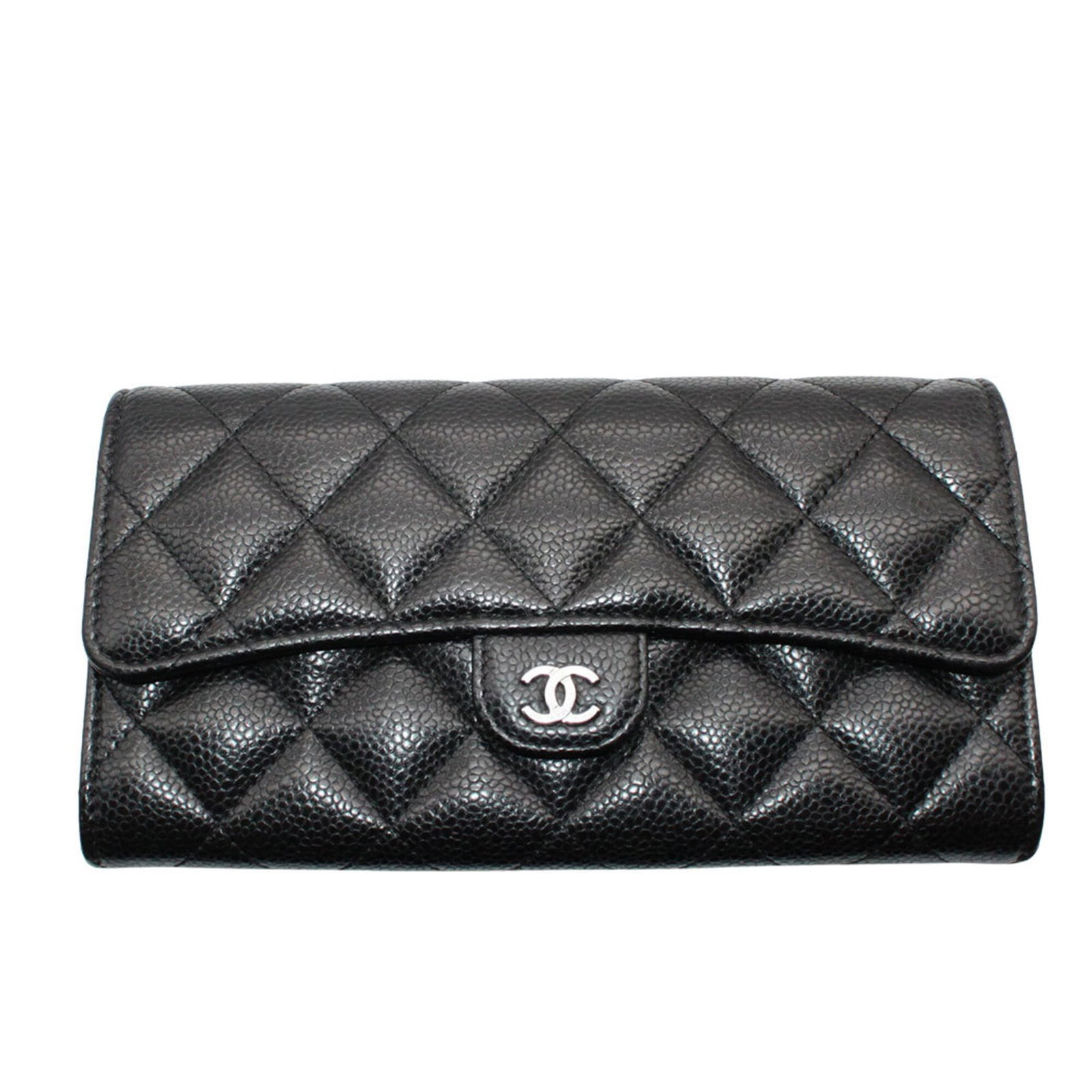 Chanel Long Wallet (Bi-Fold) Grained Calfskin: Chanel Long Wallet (Bi-Fold) Grained Calfskin Black Grained Calfskin Long Wallet (Bi-Fold) from Chanel, crafted from high-quality grained calfskin, features a classic bi-fold design with a sleek,